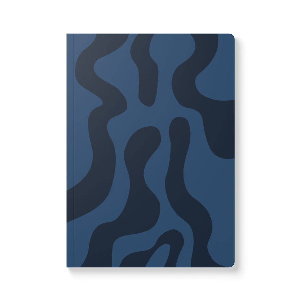 Blue Abstract Pattern Softcover Journal — Navy Scribble Notebook with Inside Prints