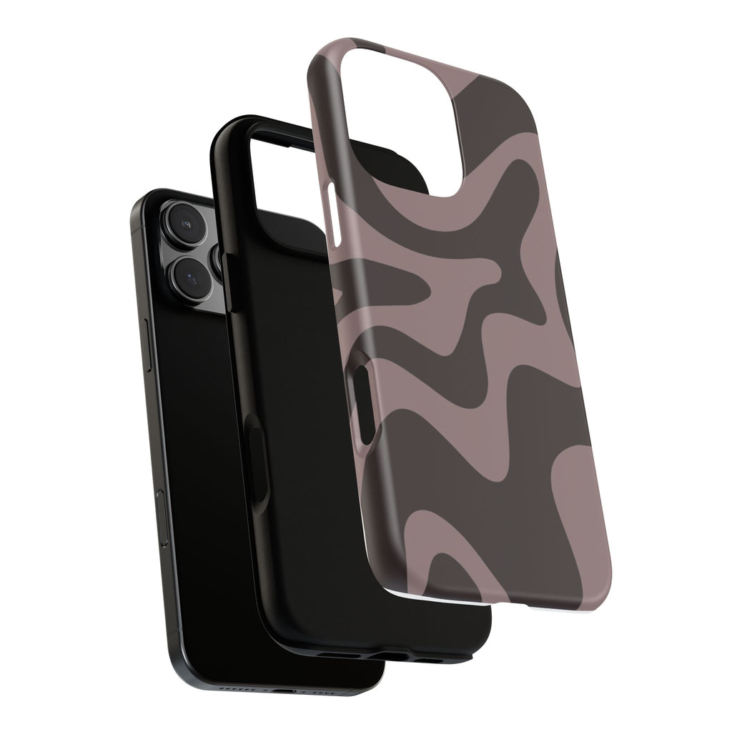Camouflage Swirl iPhone Case — Matte Brown Abstract Camo Protective Cover
