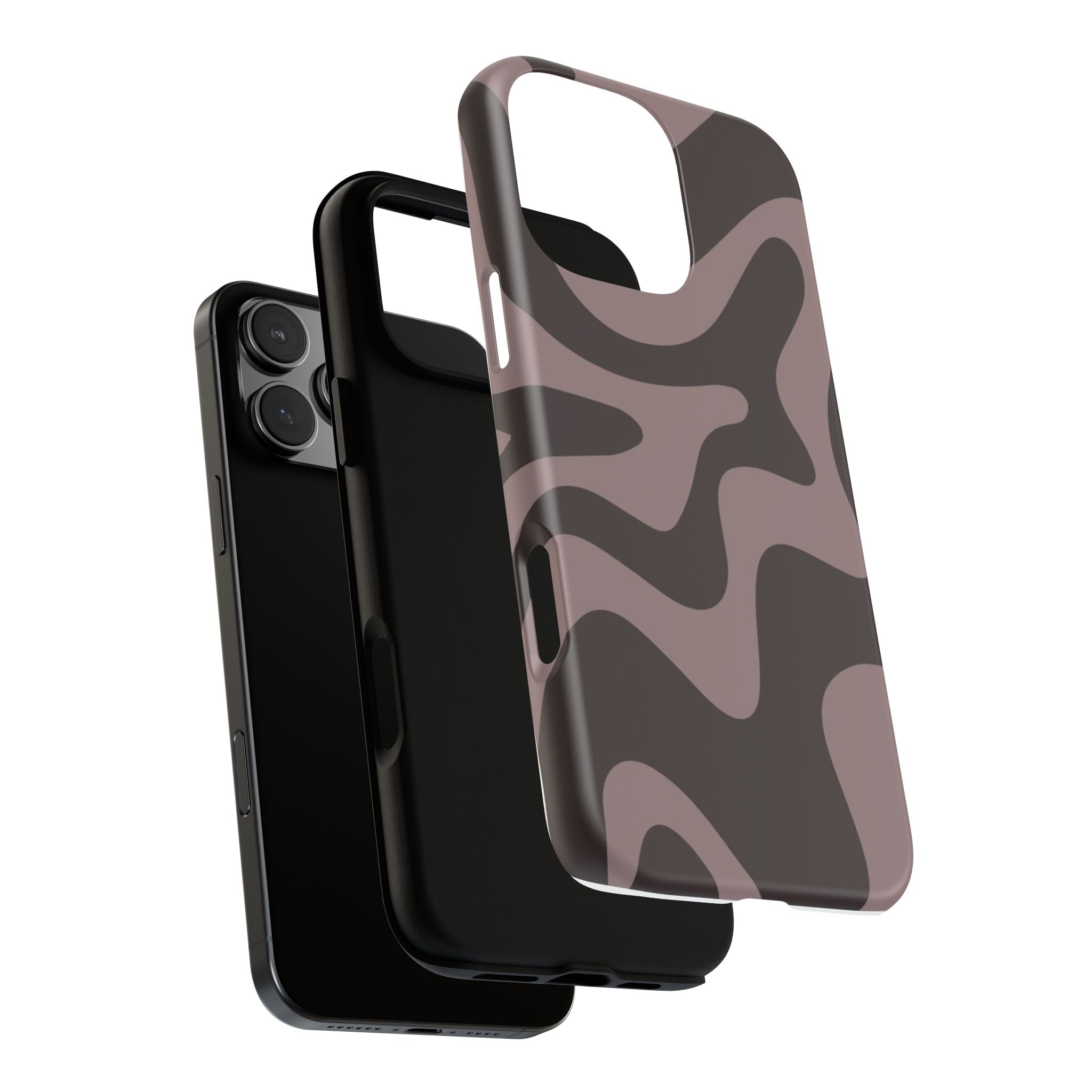 Camouflage Swirl iPhone Case — Matte Brown Abstract Camo Protective Cover