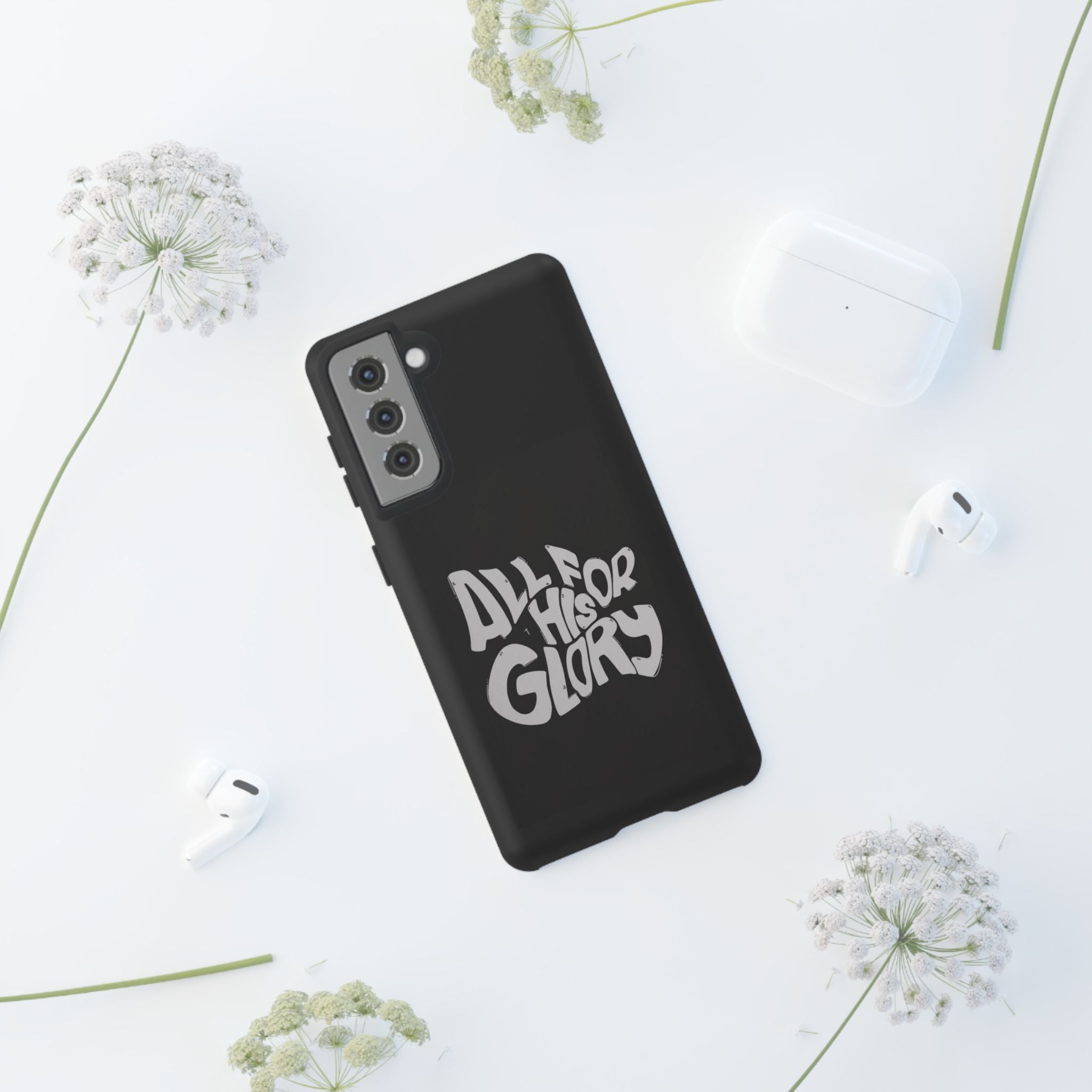 All For His Glory Phone Case — Christian Faith Script Protective Cover