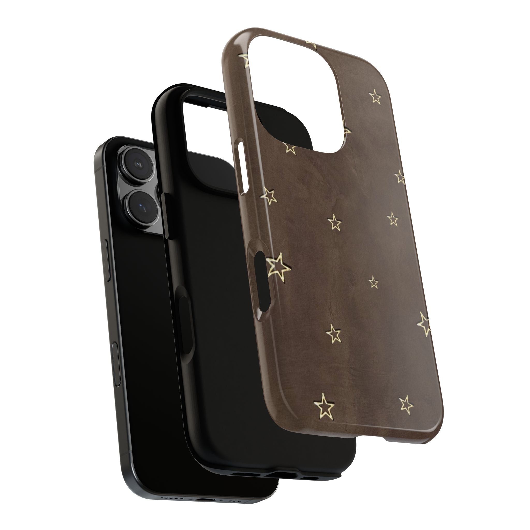 Brown Star Pattern Tough Phone Case – Rugged Leather-Look Protection