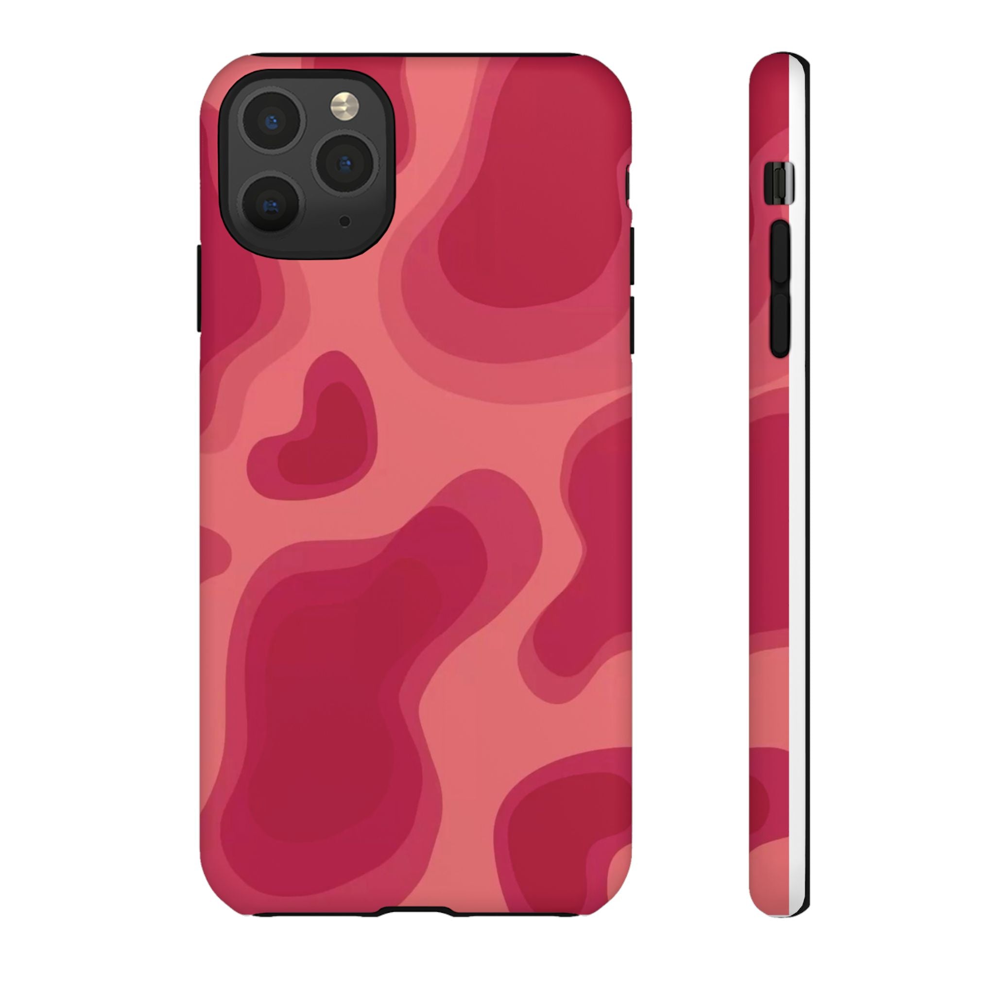 Red Pink Camo iPhone Case — Abstract Heart Pattern Tough Protective Cover