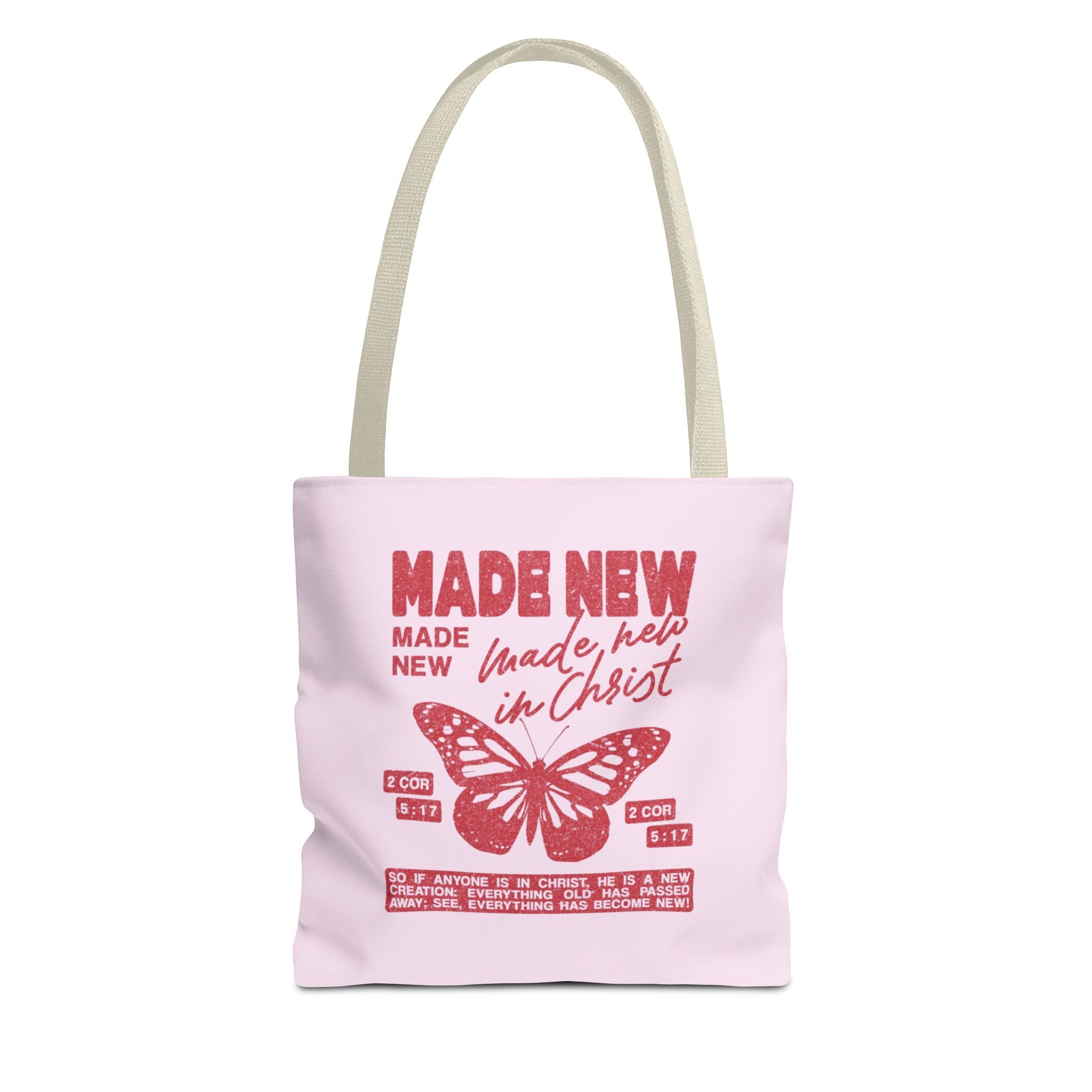 "Made New in Christ" Pink Butterfly Tote