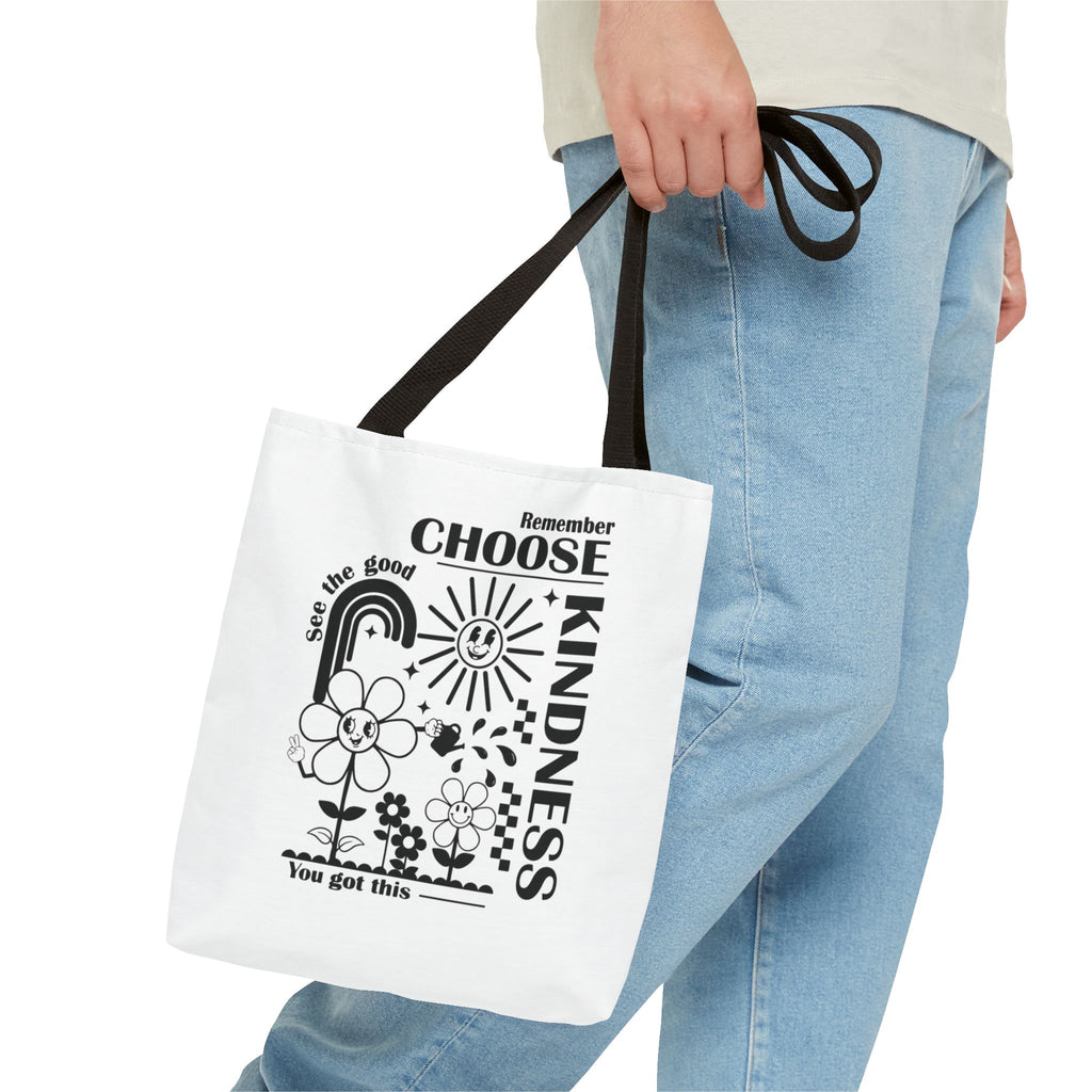 Choose Kindness Tote Bag — Inspirational Floral Rainbow Canvas Market Tote