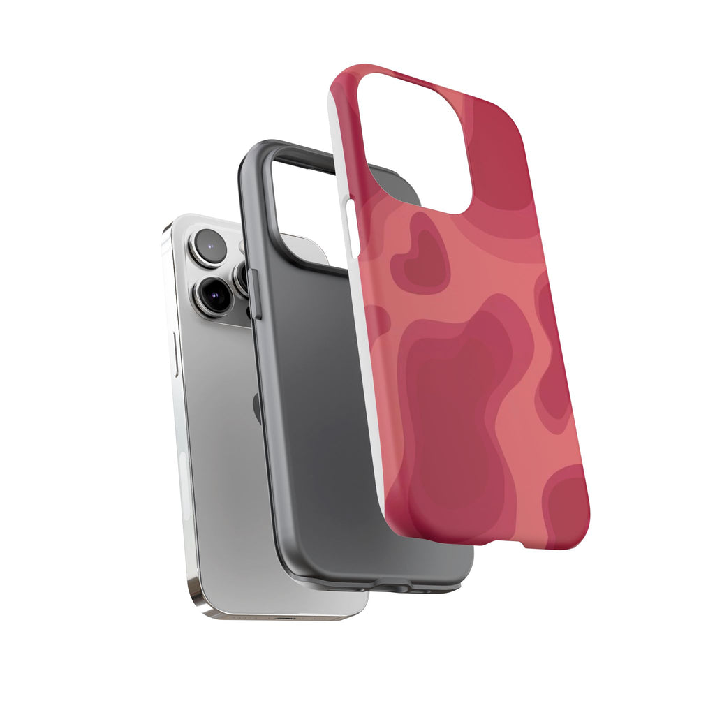 Red Pink Camo iPhone Case — Abstract Heart Pattern Tough Protective Cover