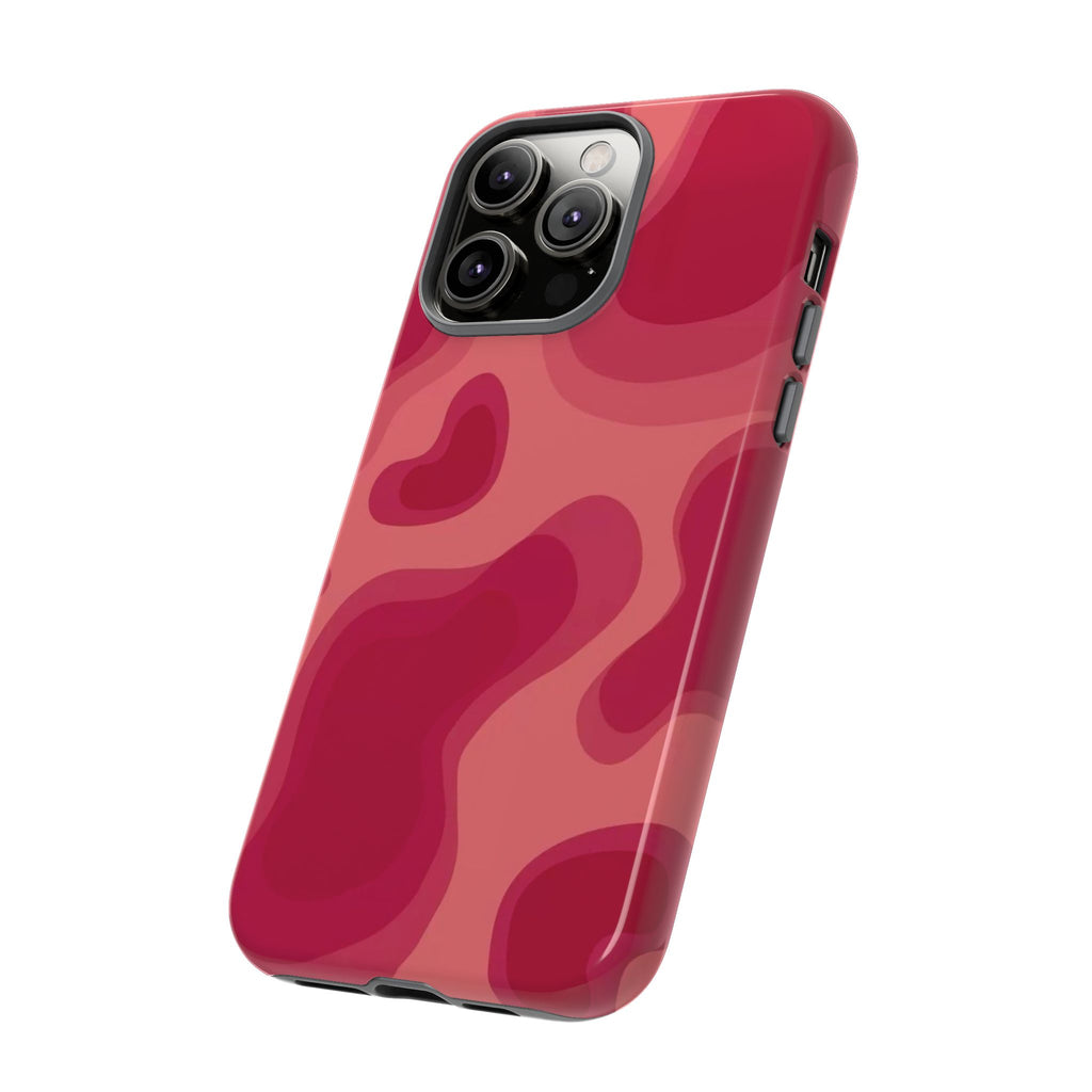 Red Pink Camo iPhone Case — Abstract Heart Pattern Tough Protective Cover