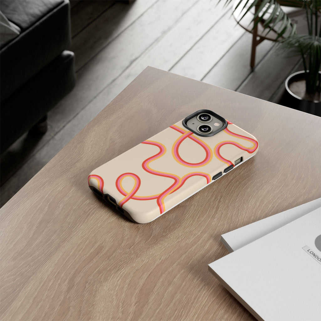 Retro Loop Pattern iPhone Case – Peach & Sunset Abstract Tough Case