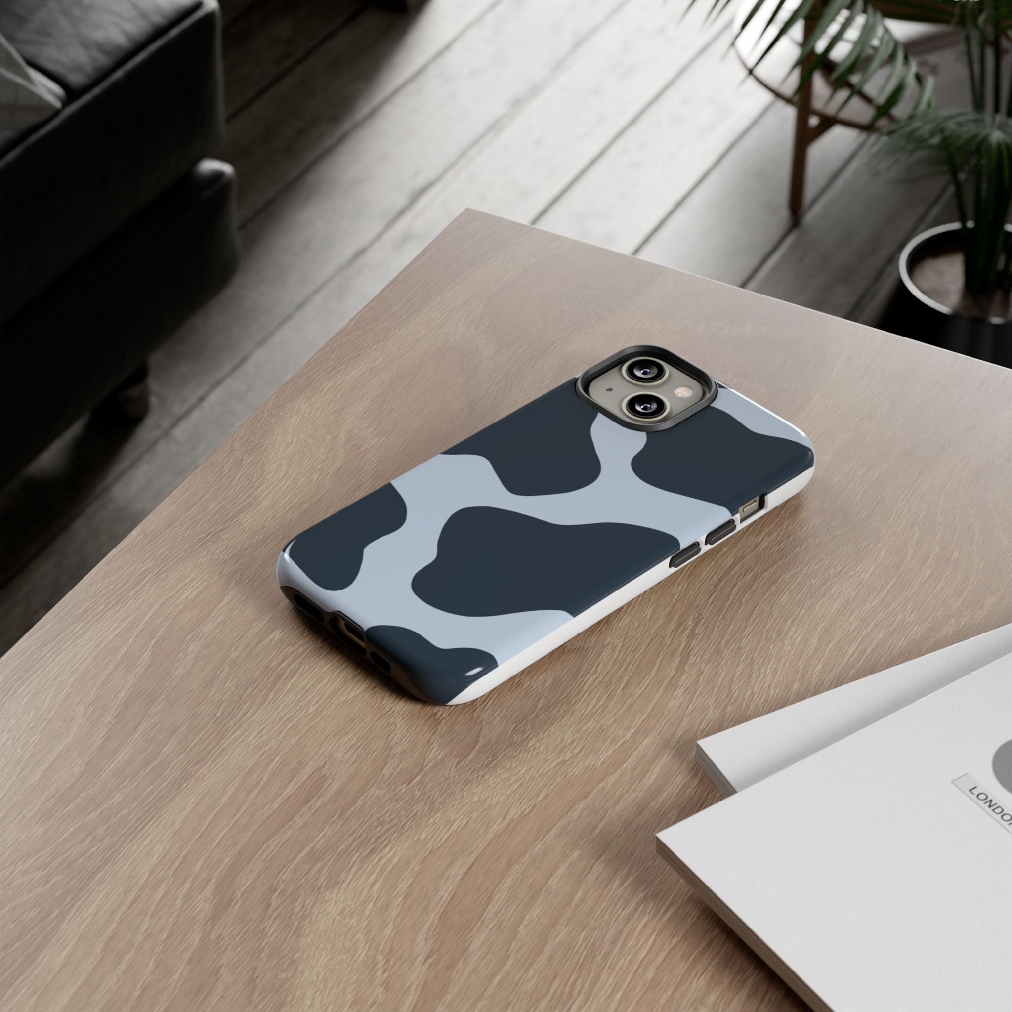 Cow Print Tough iPhone Case — Blue Black Abstract Pattern