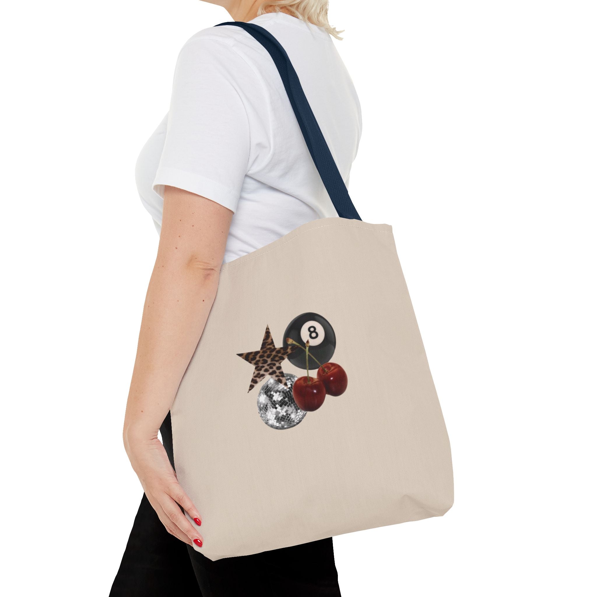 Vintage Retro Collage Tote Bag — 8 Ball, Stars & Cherry Graphic