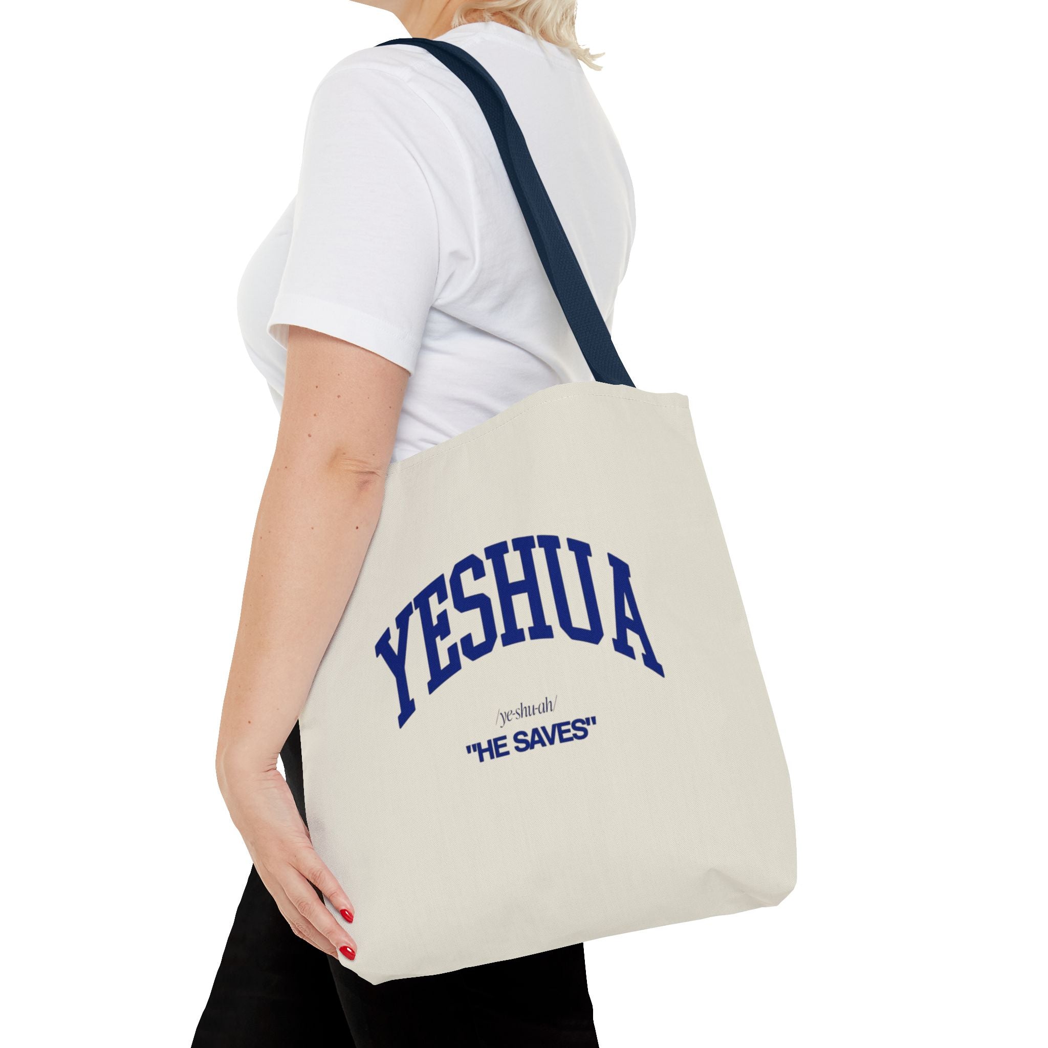 Yeshua 'He Saves' Scripture Tote Bag — Faith-Based Christian Canvas Tote