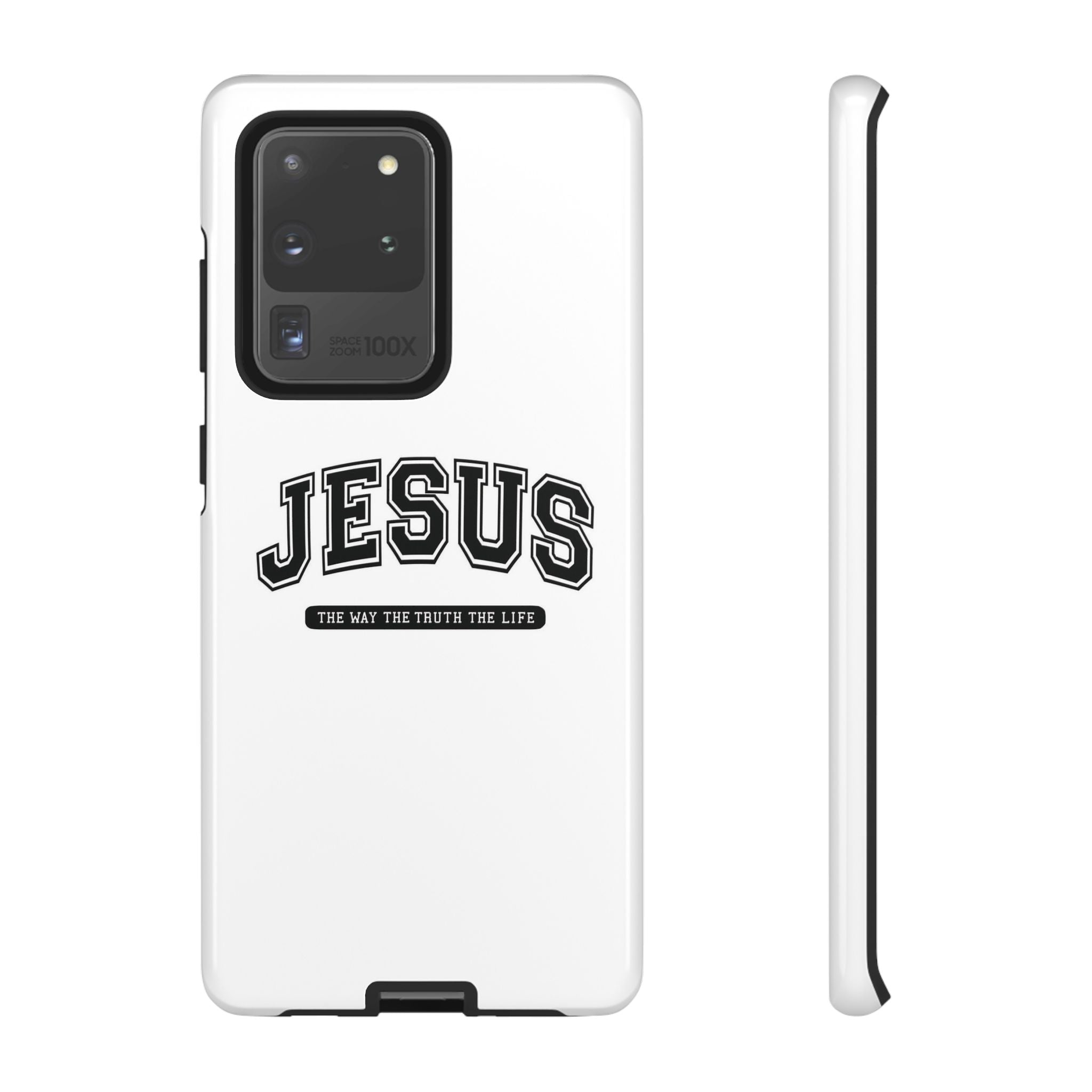 Jesus varsity phone case — 'Jesus: The Way The Truth The Life' tough protective cover