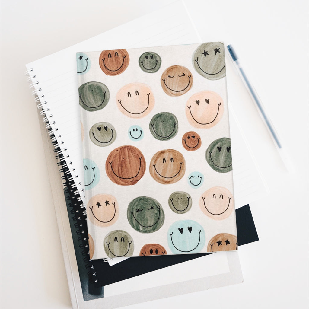 Hardcover Smiley Faces Ruled Journal — Cute Watercolor Dots Notebook for Notes & Gratitude