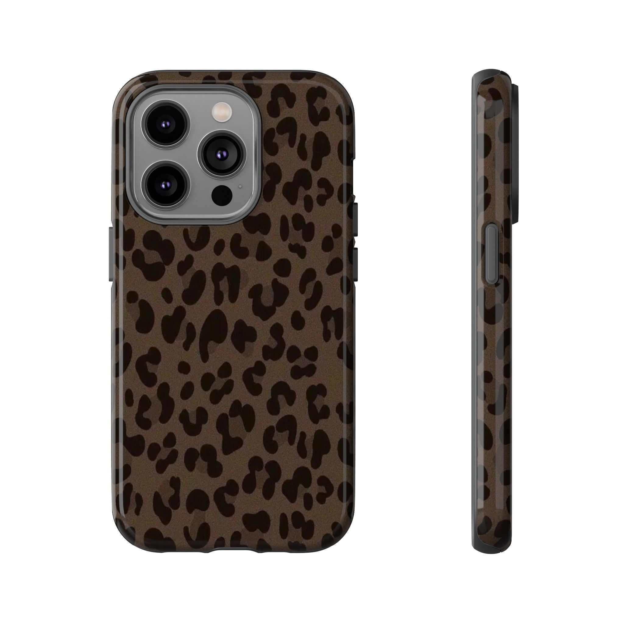 Leopard Print Tough iPhone Case — Durable Brown Animal Pattern Protective Cover