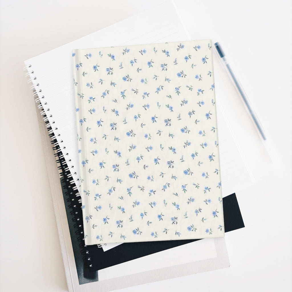 Hardcover Floral Blue Ditsy Ruled Journal — Soft Cover Lined Notebook for Notes & Daily Journaling