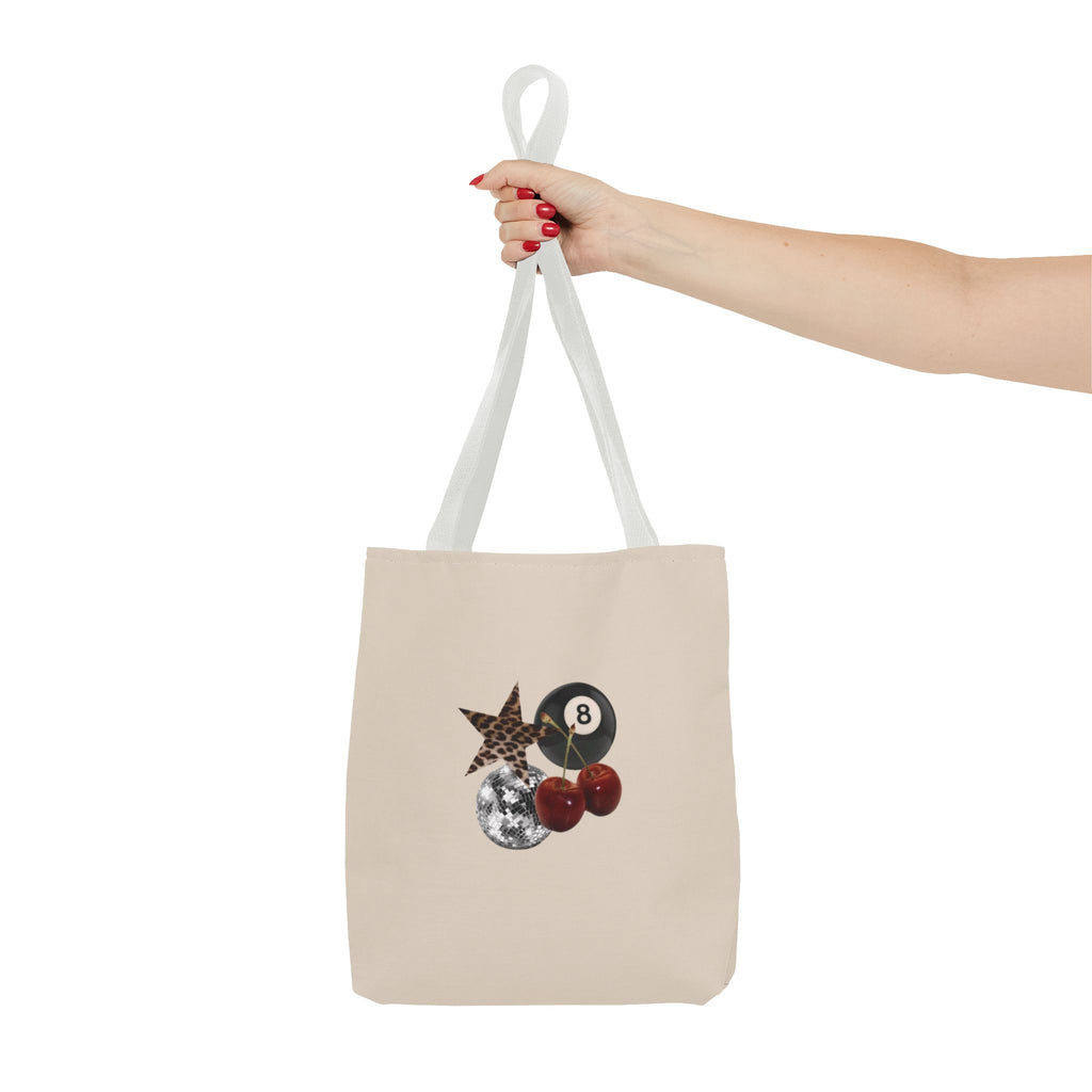 Vintage Retro Collage Tote Bag — 8 Ball, Stars & Cherry Graphic