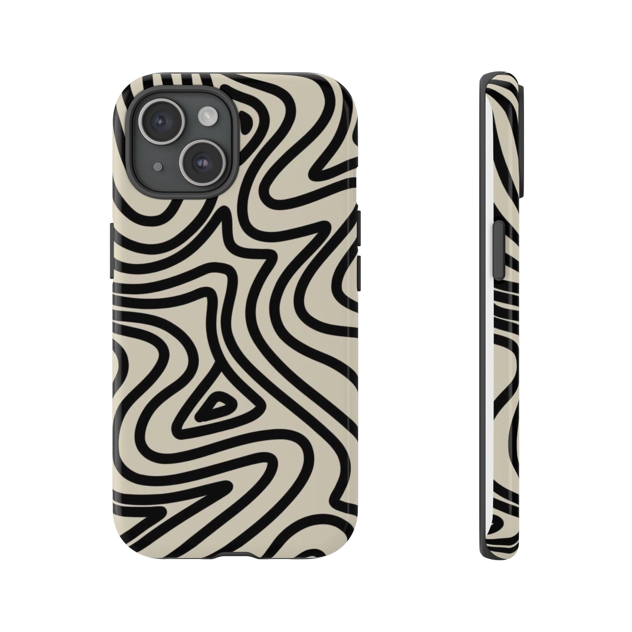 Abstract Black Swirl Tough Phone Case — Retro Psychedelic iPhone Cover