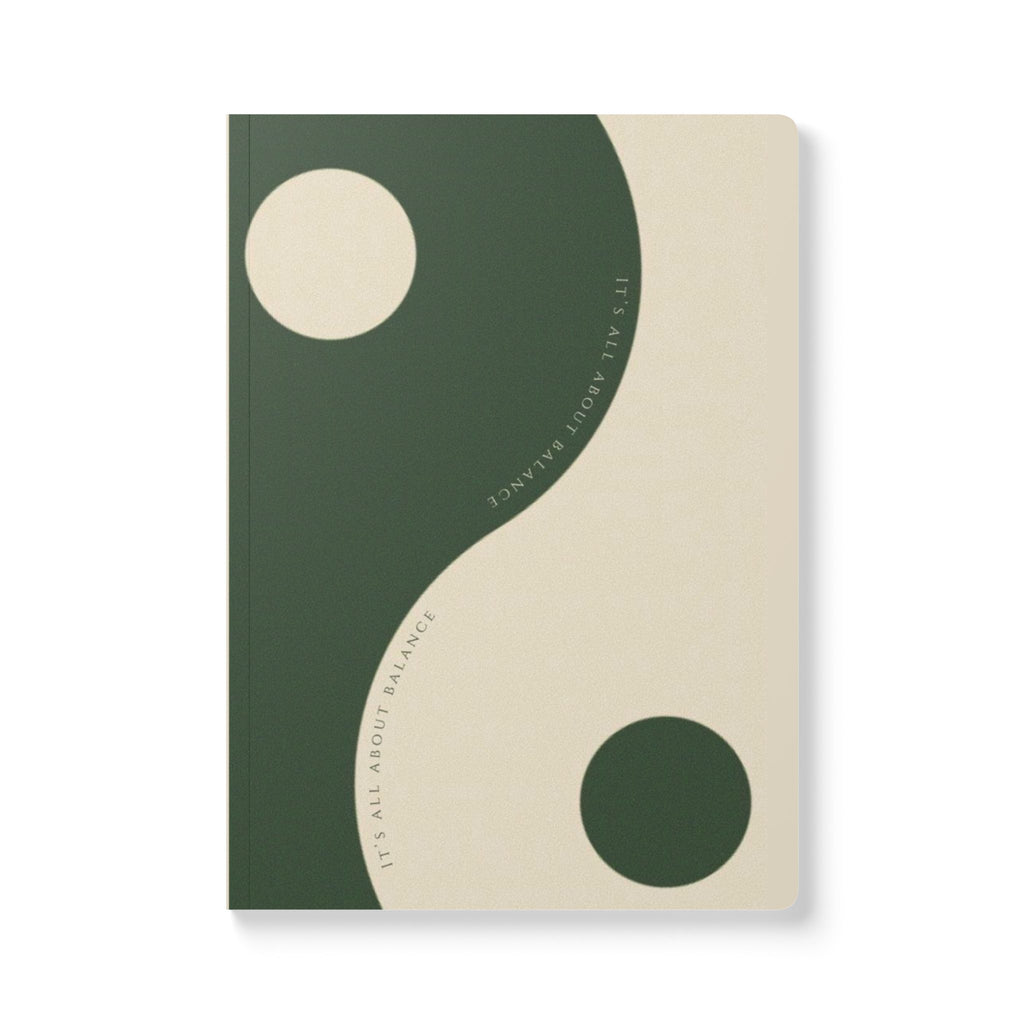 Yin Yang Minimalist Softcover Journal — Green Abstract Lined Notebook