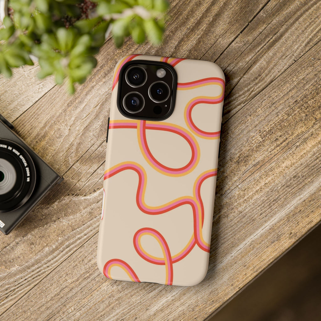Retro Loop Pattern iPhone Case – Peach & Sunset Abstract Tough Case