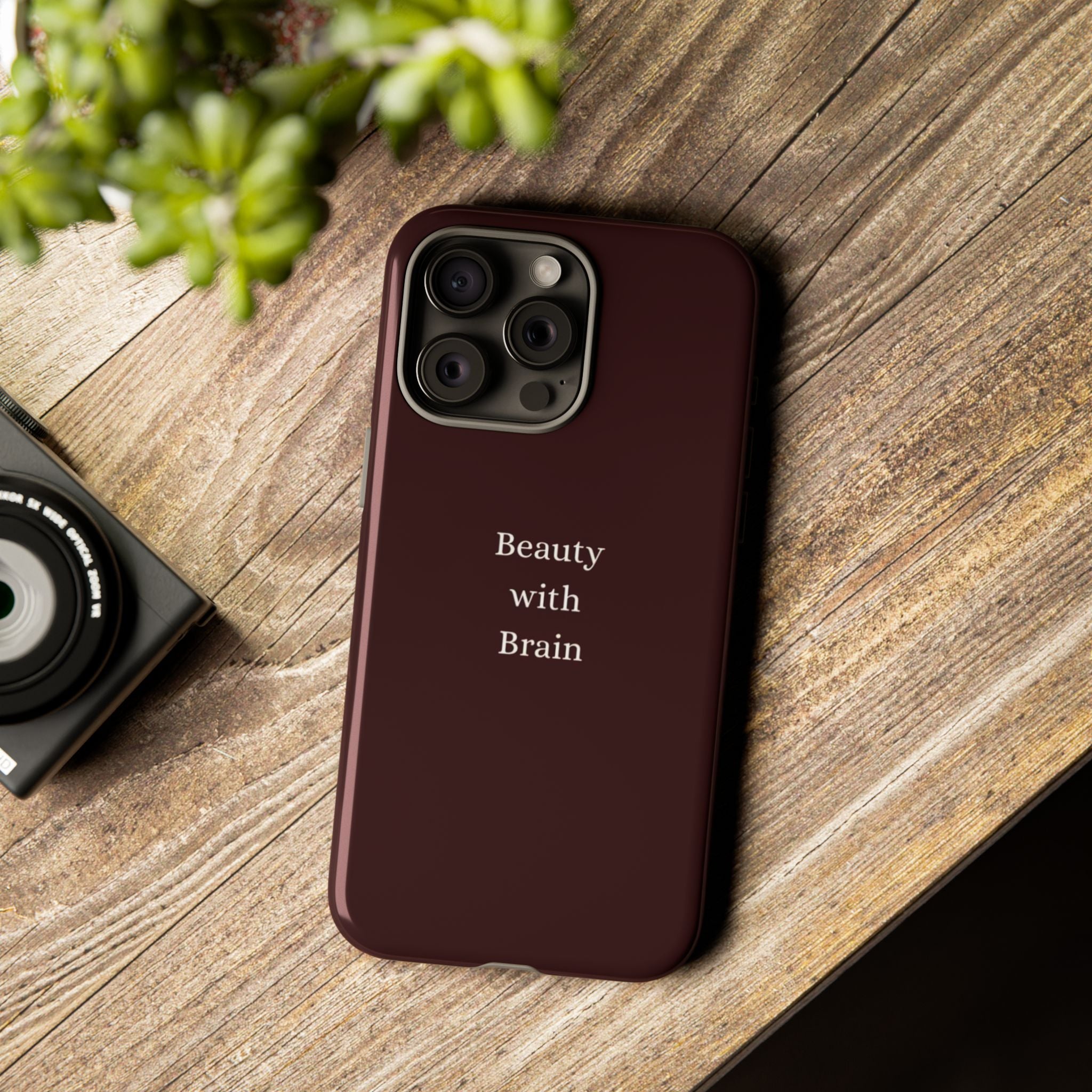Tough Case — "Beauty with Brain" Protective iPhone Case (Sleek Maroon)