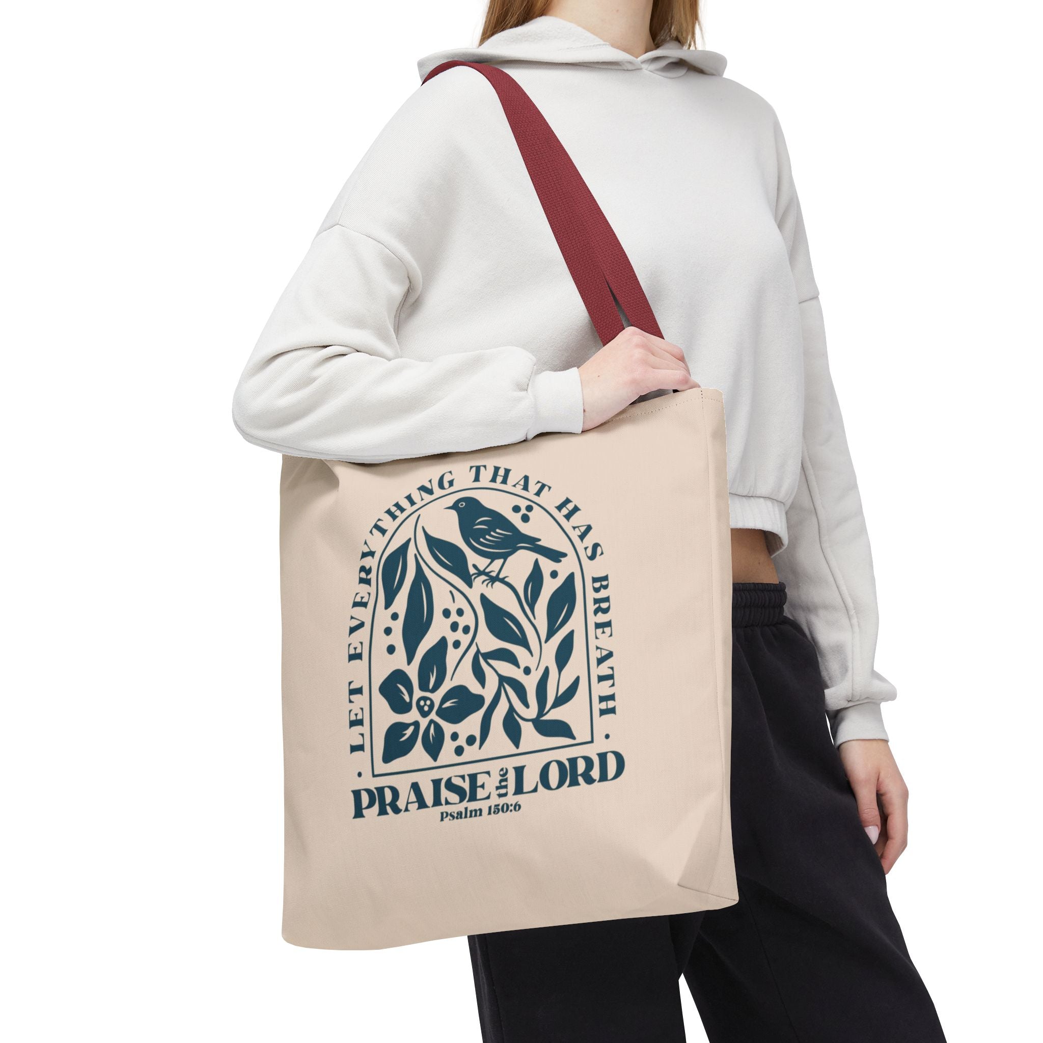 "Praise the Lord" Floral Psalm 150:6 Tote Bag