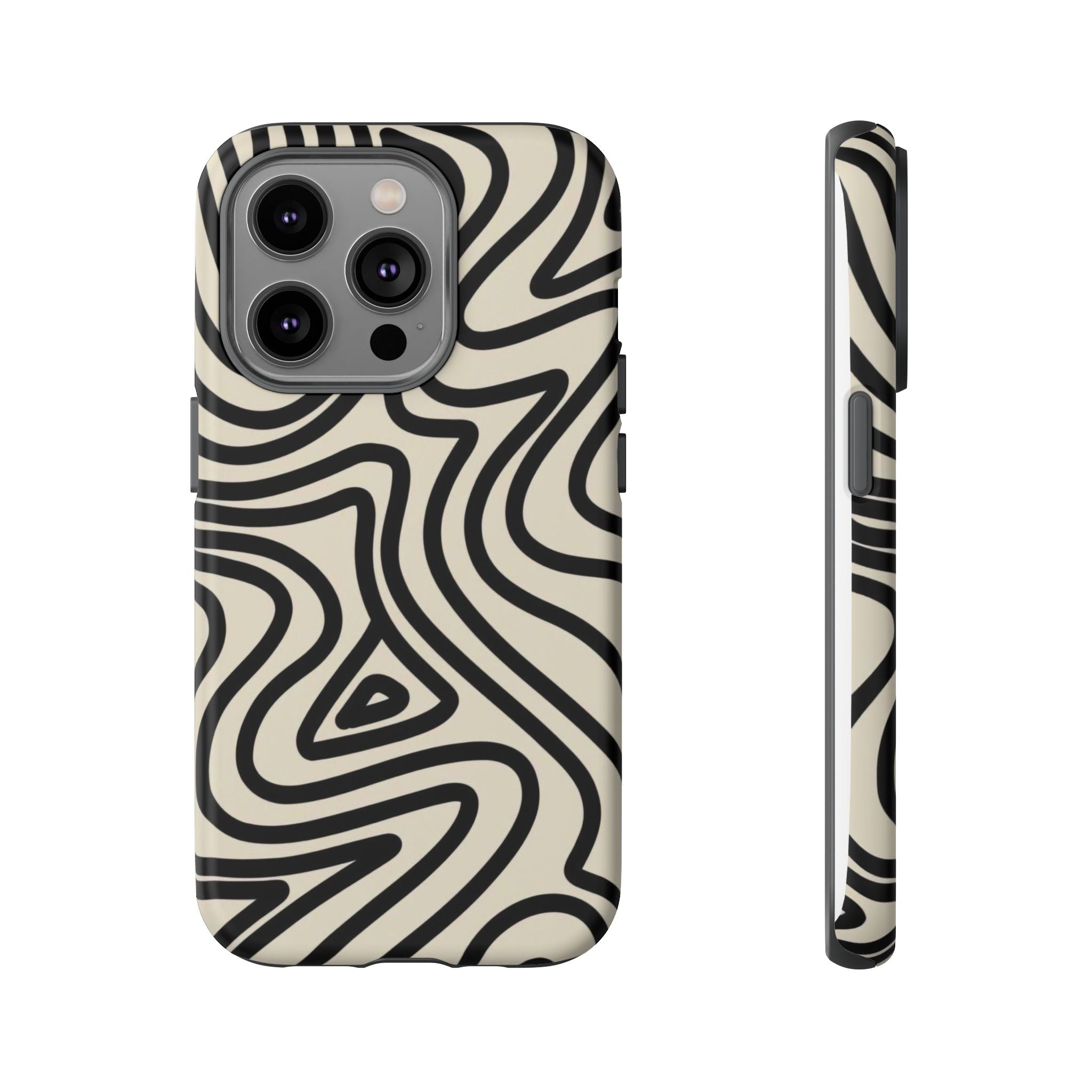 Abstract Black Swirl Tough Phone Case — Retro Psychedelic iPhone Cover