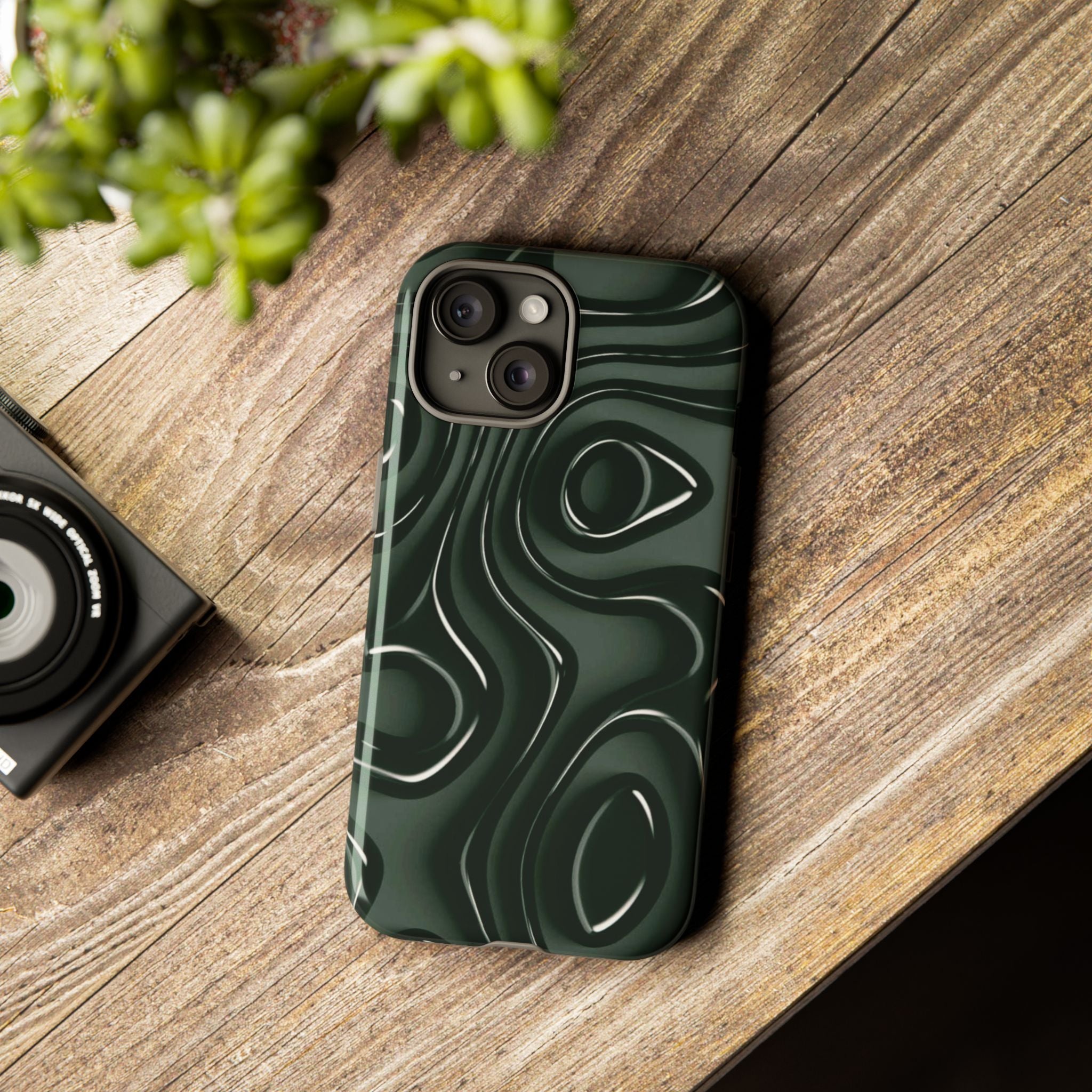 Dark Green Abstract Swirl Tough Phone Case