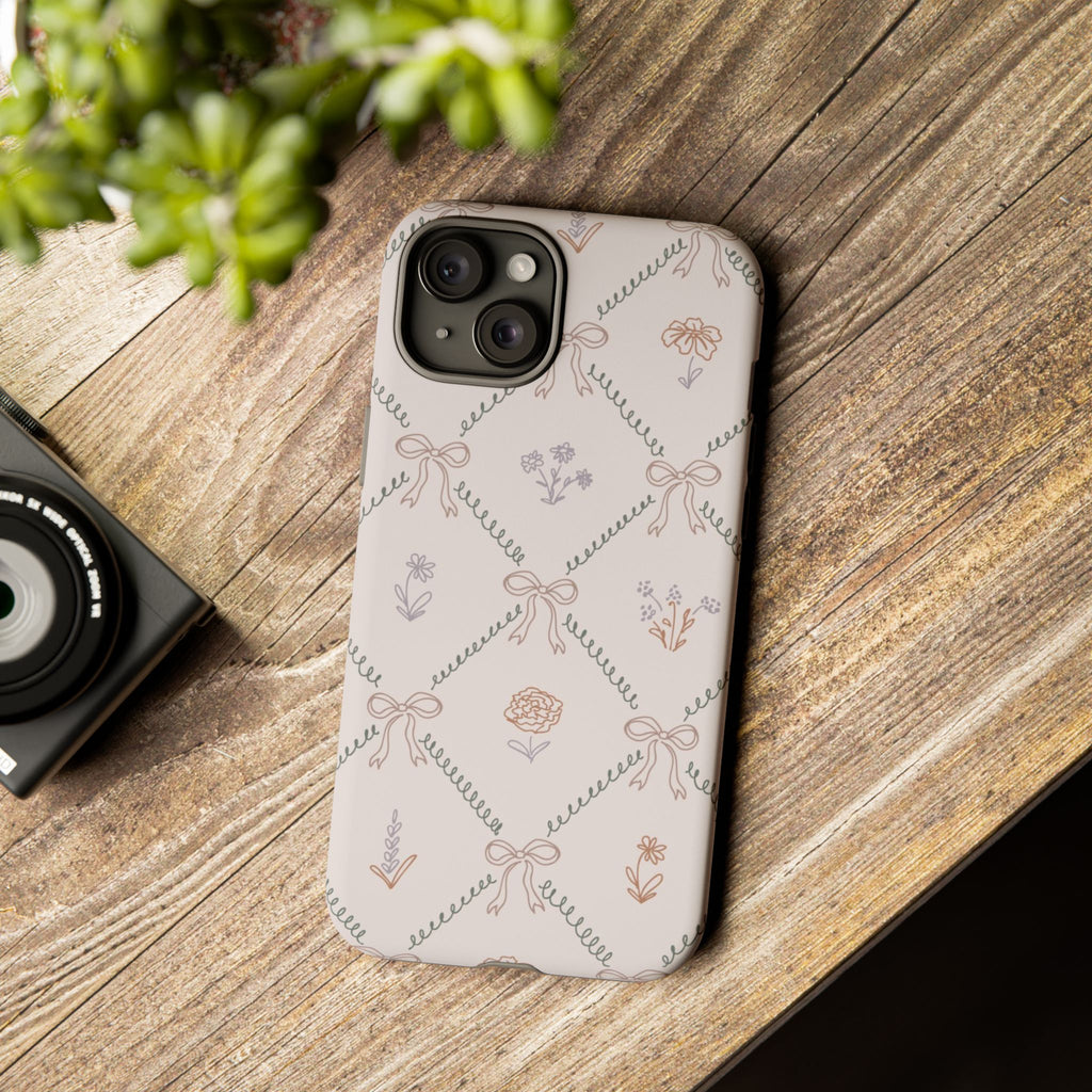 Floral Bow Pattern Tough iPhone Case