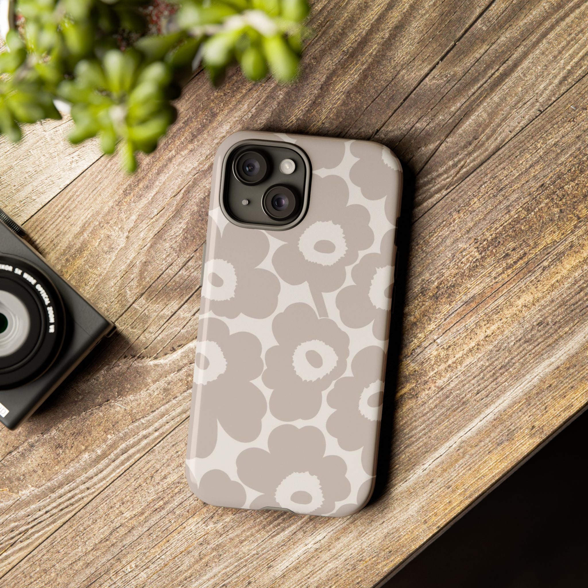 Floral Tough iPhone Case — Neutral Beige Poppy Protective Cover