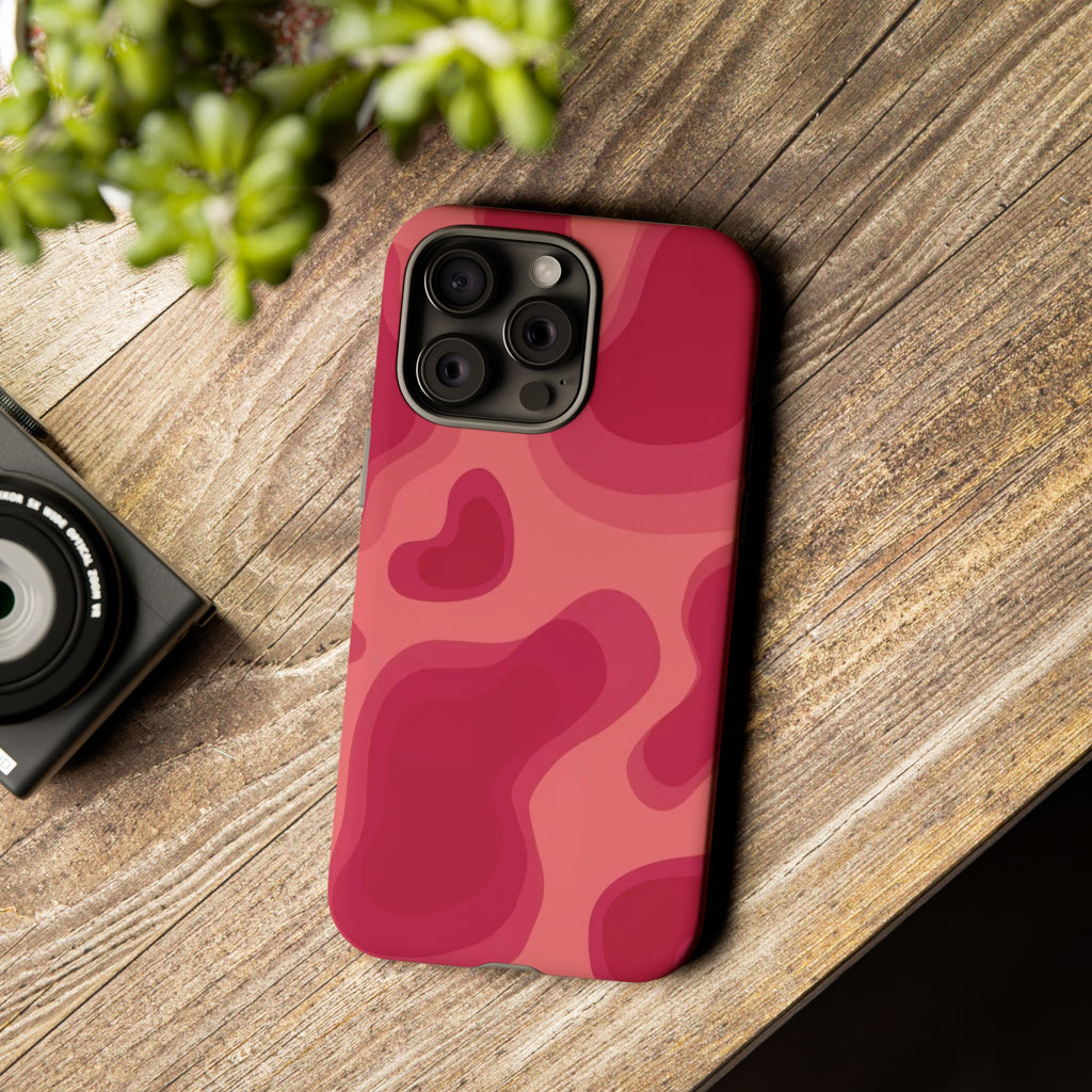 Red Pink Camo iPhone Case — Abstract Heart Pattern Tough Protective Cover