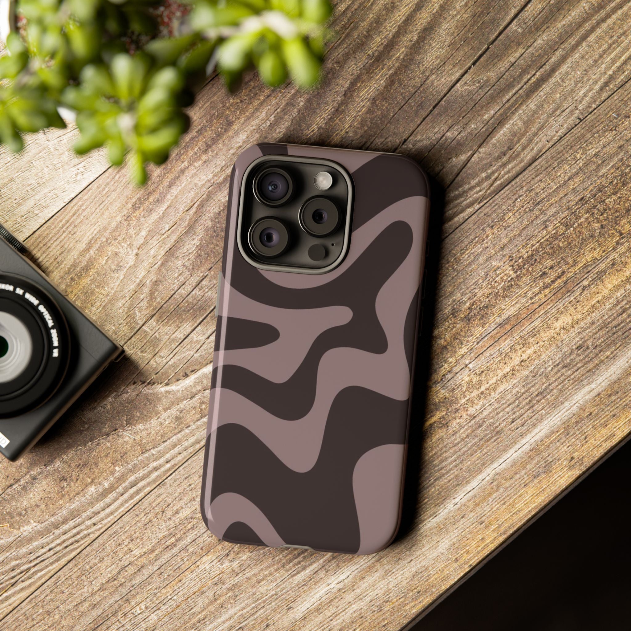 Camouflage Swirl iPhone Case — Matte Brown Abstract Camo Protective Cover