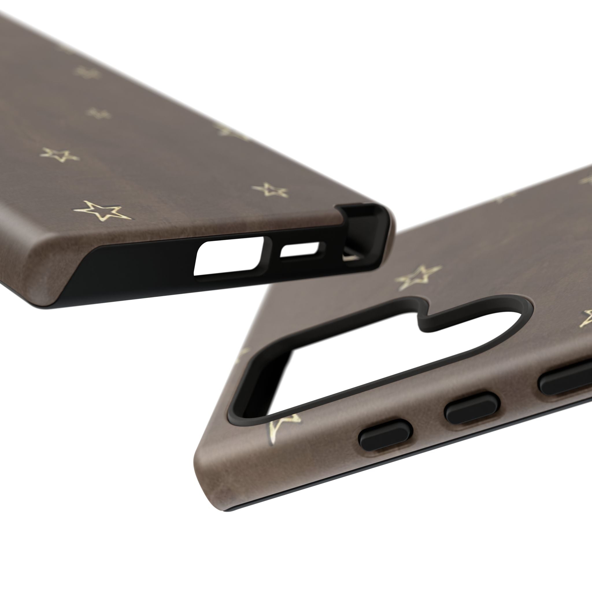 Brown Star Pattern Tough Phone Case – Rugged Leather-Look Protection