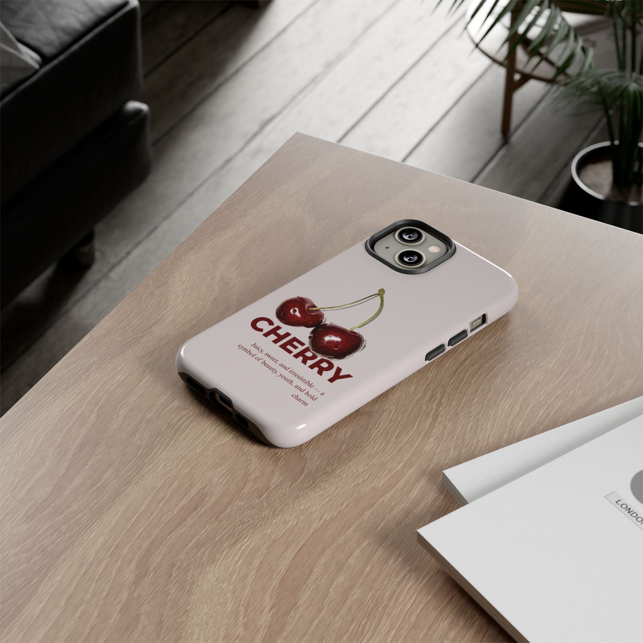 Cherry Vintage iPhone Case — Retro Cherry Illustration with 'CHERRY' Text