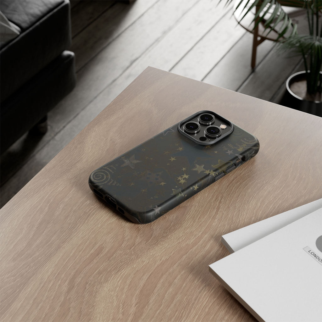 Black Starry iPhone Case – Protective Tough Case with Subtle Galaxy Pattern