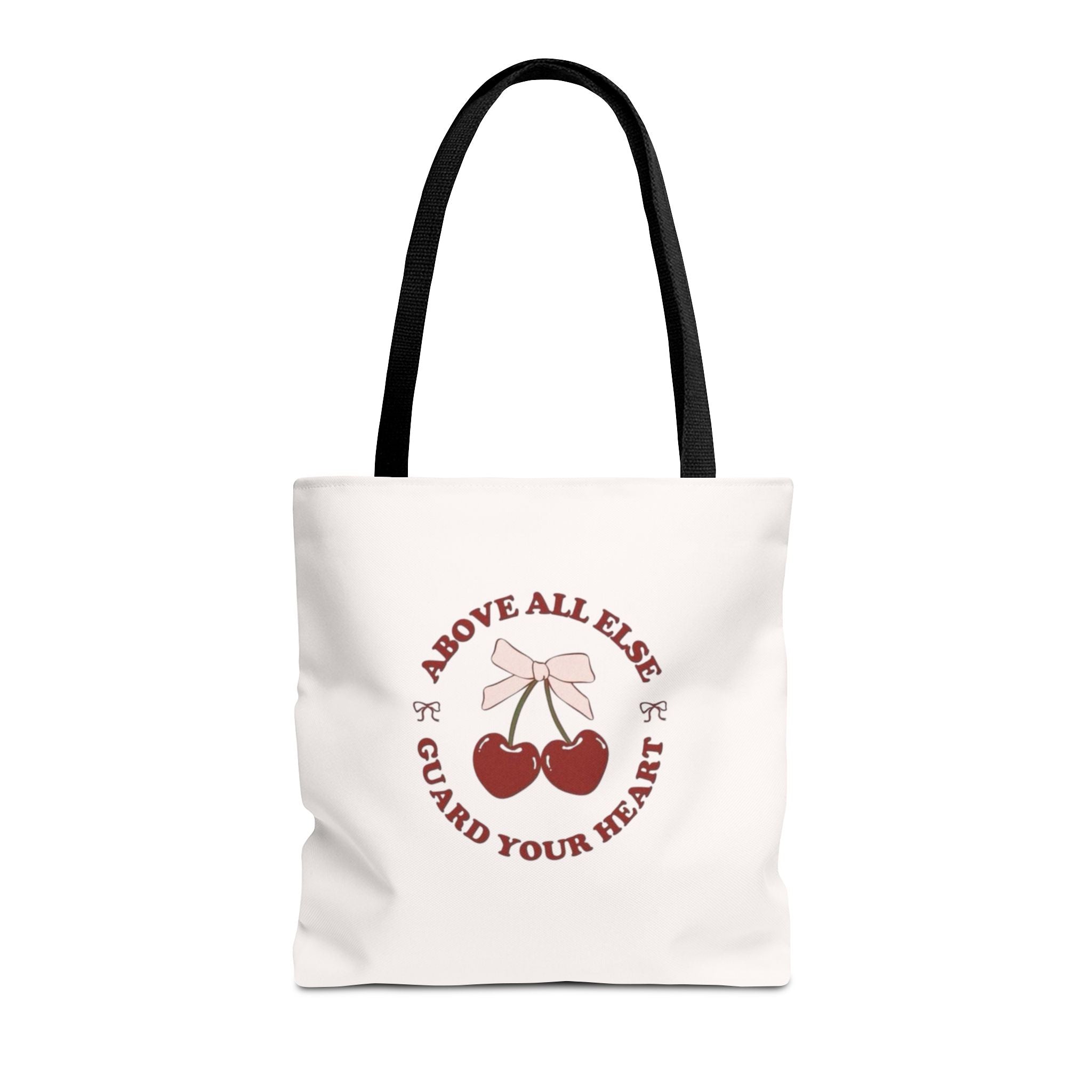 "Above All Else Guard Your Heart" Cherry Graphic Tote Bag