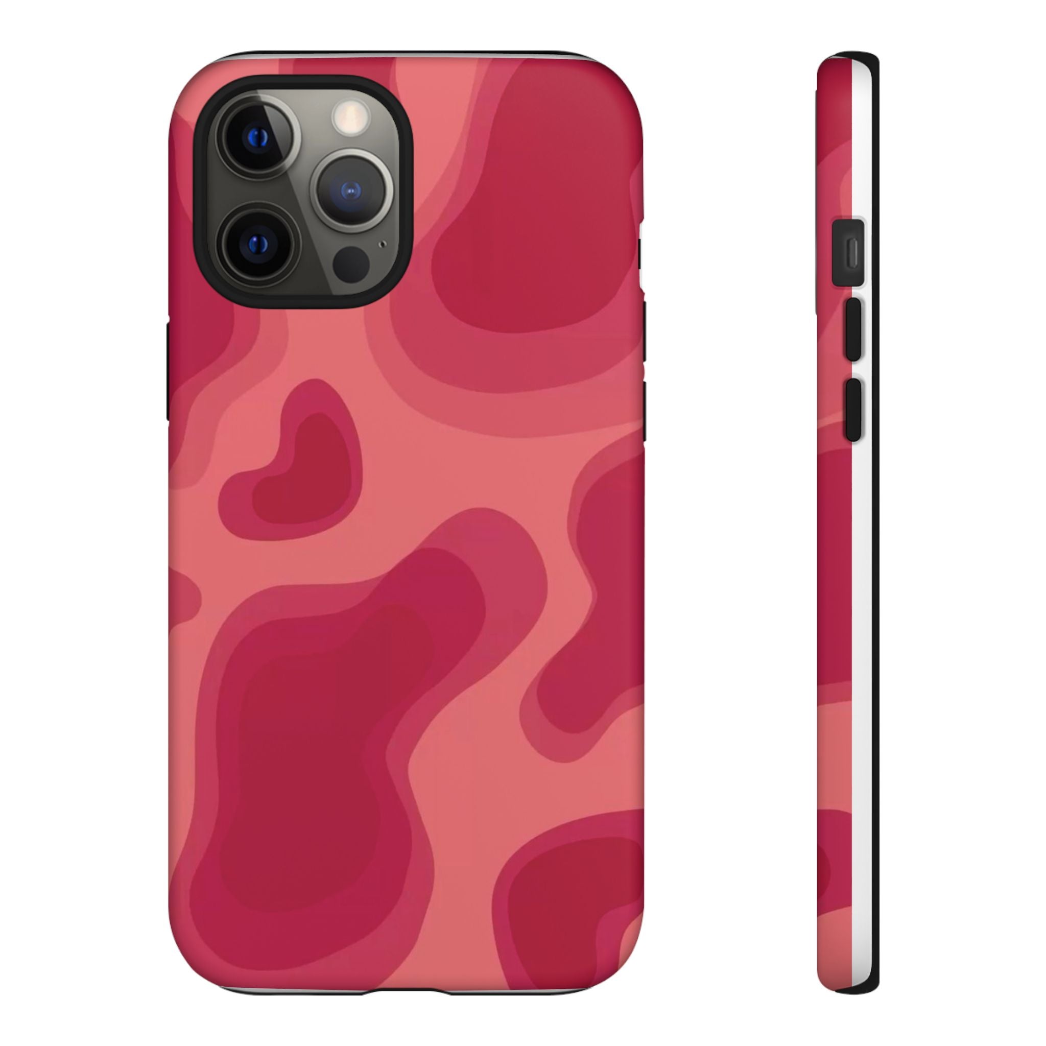 Red Pink Camo iPhone Case — Abstract Heart Pattern Tough Protective Cover