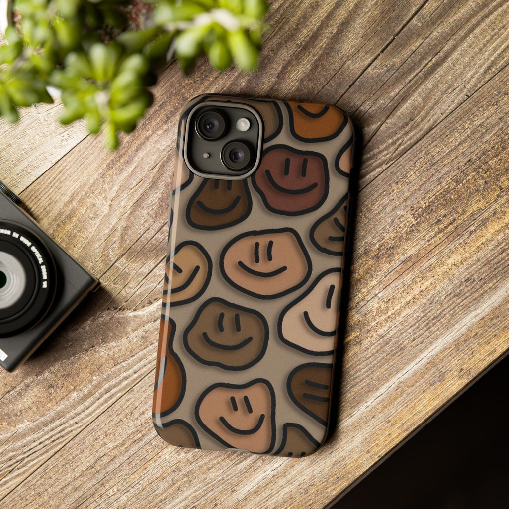 Smiley Faces iPhone Case — Neutral Brown Diverse Smiles Protective Cover