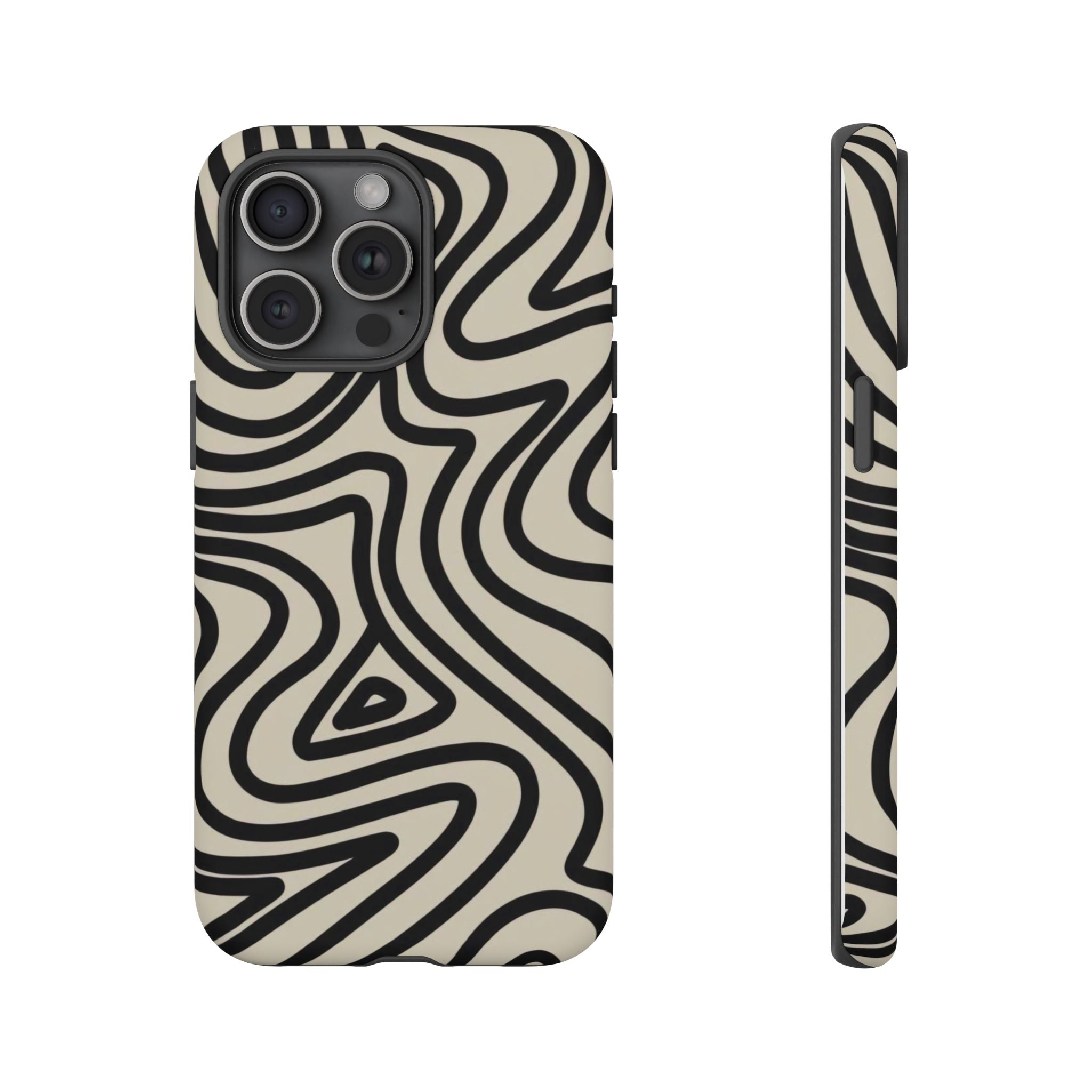 Abstract Black Swirl Tough Phone Case — Retro Psychedelic iPhone Cover