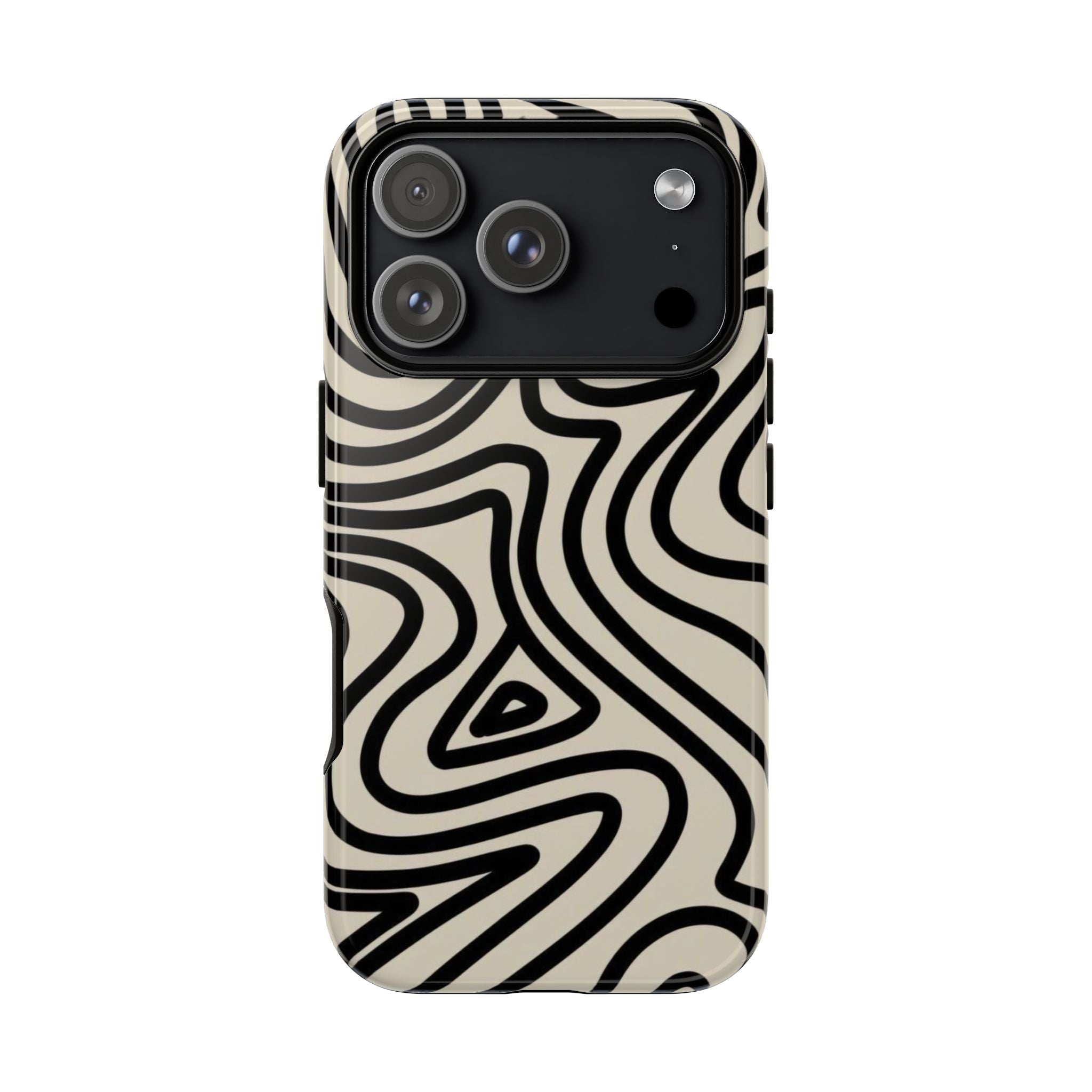 Abstract Black Swirl Tough Phone Case — Retro Psychedelic iPhone Cover
