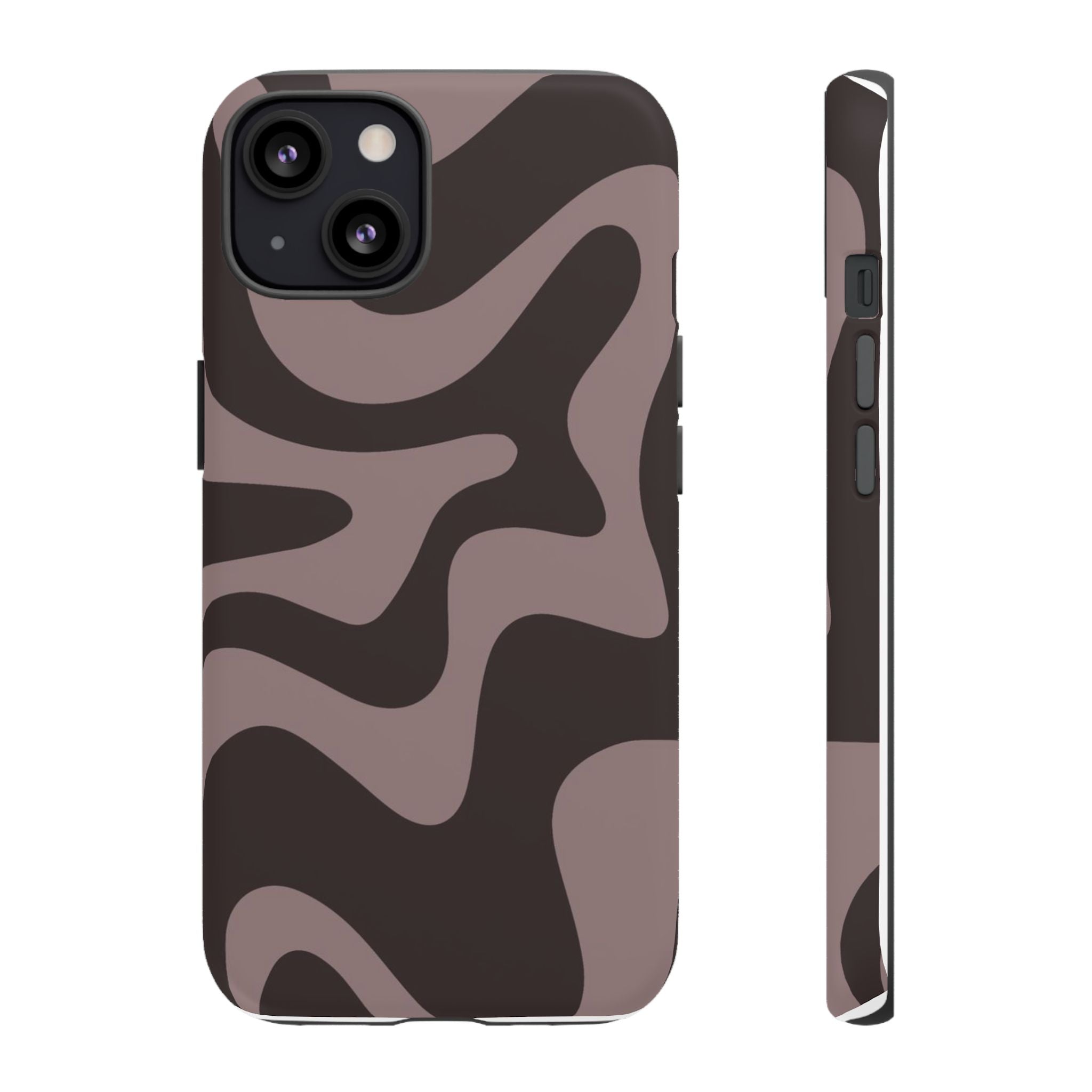 Camouflage Swirl iPhone Case — Matte Brown Abstract Camo Protective Cover