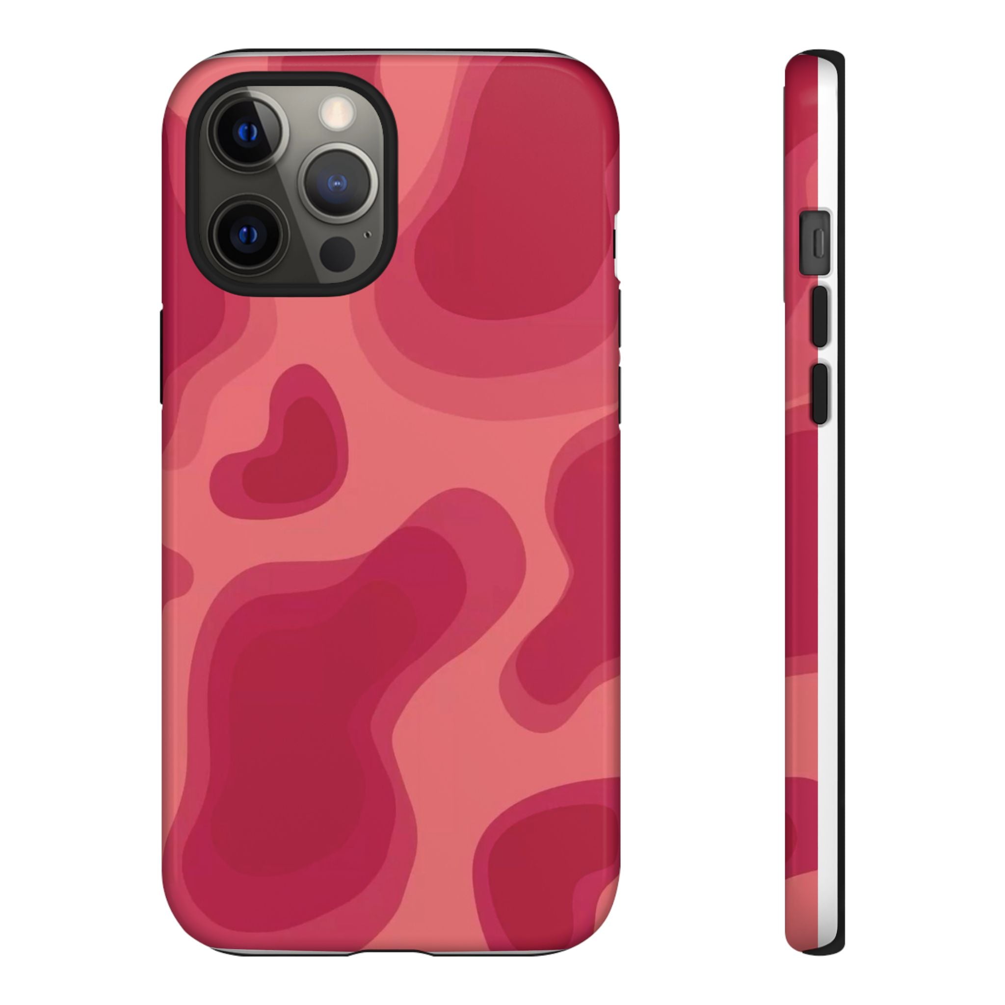 Red Pink Camo iPhone Case — Abstract Heart Pattern Tough Protective Cover