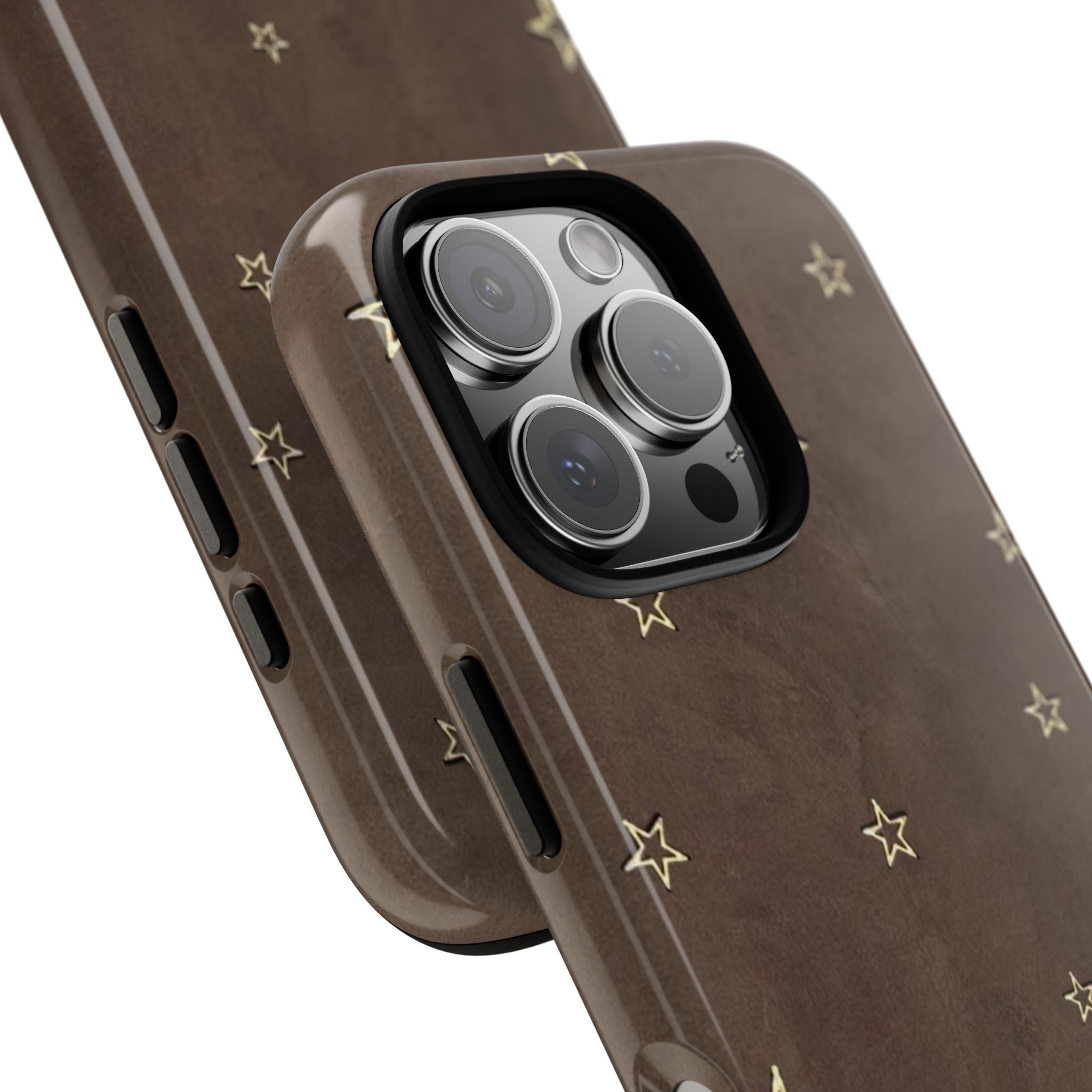 Brown Star Pattern Tough Phone Case – Rugged Leather-Look Protection
