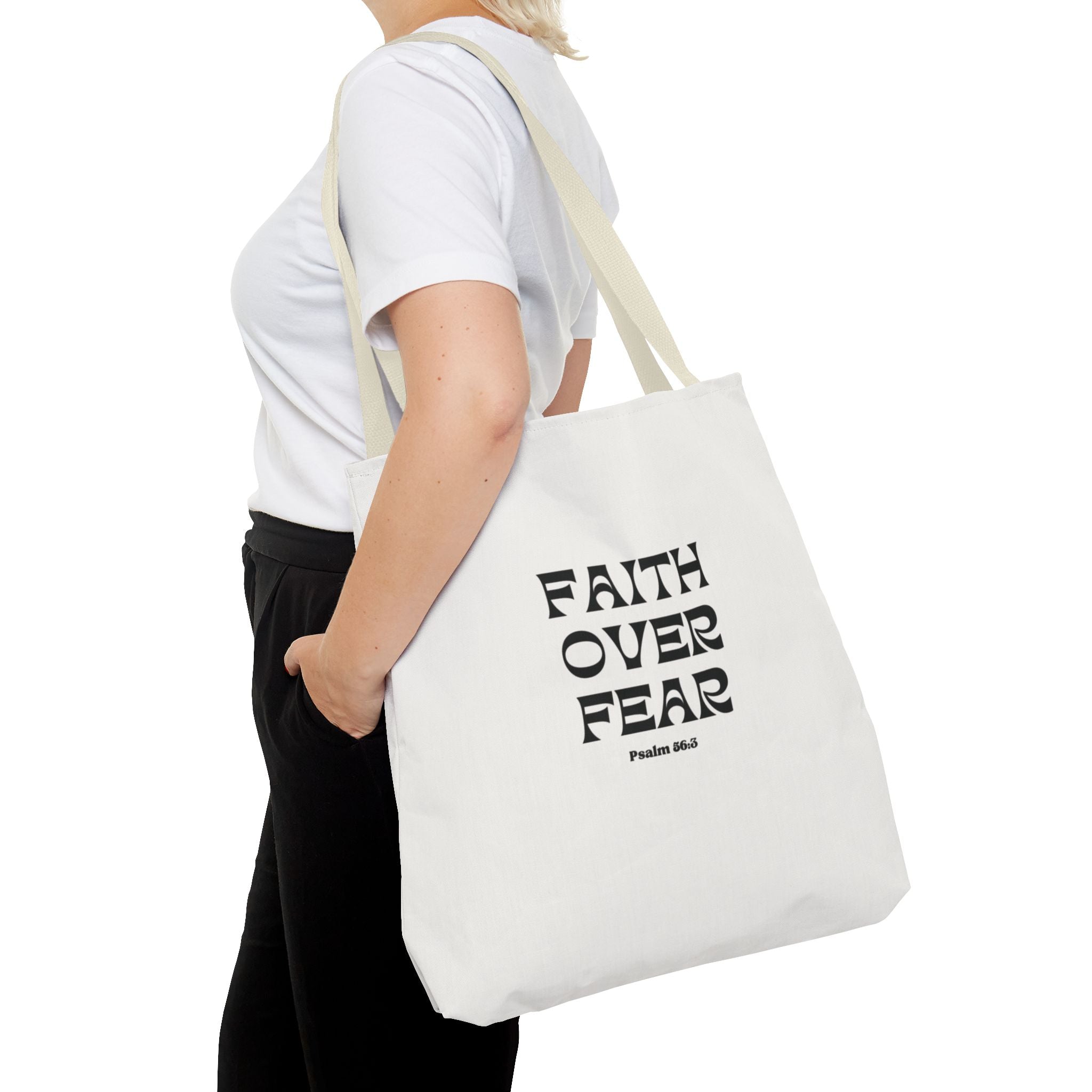 Faith Over Fear Tote Bag — Christian Inspirational Scripture Bag (Psalm 56:3)