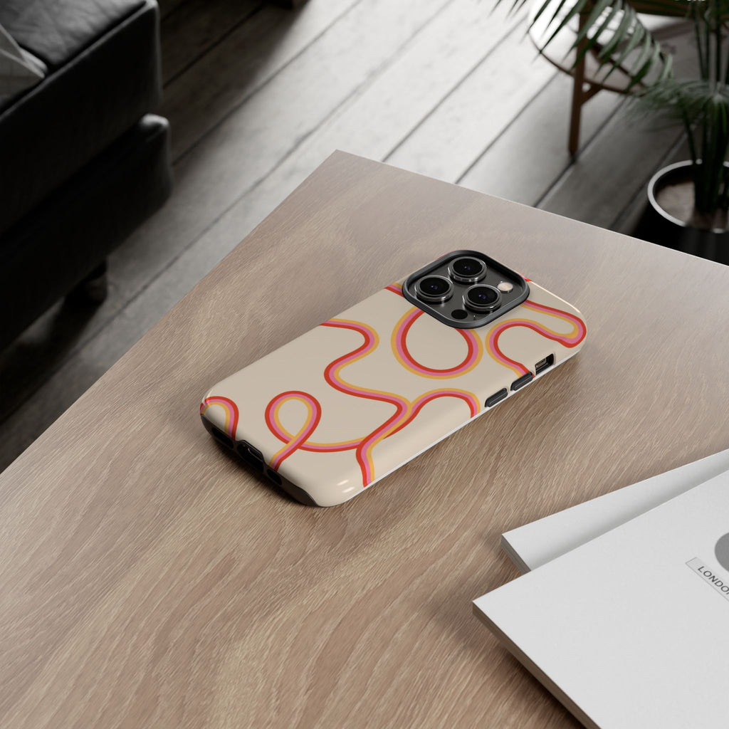 Retro Loop Pattern iPhone Case – Peach & Sunset Abstract Tough Case