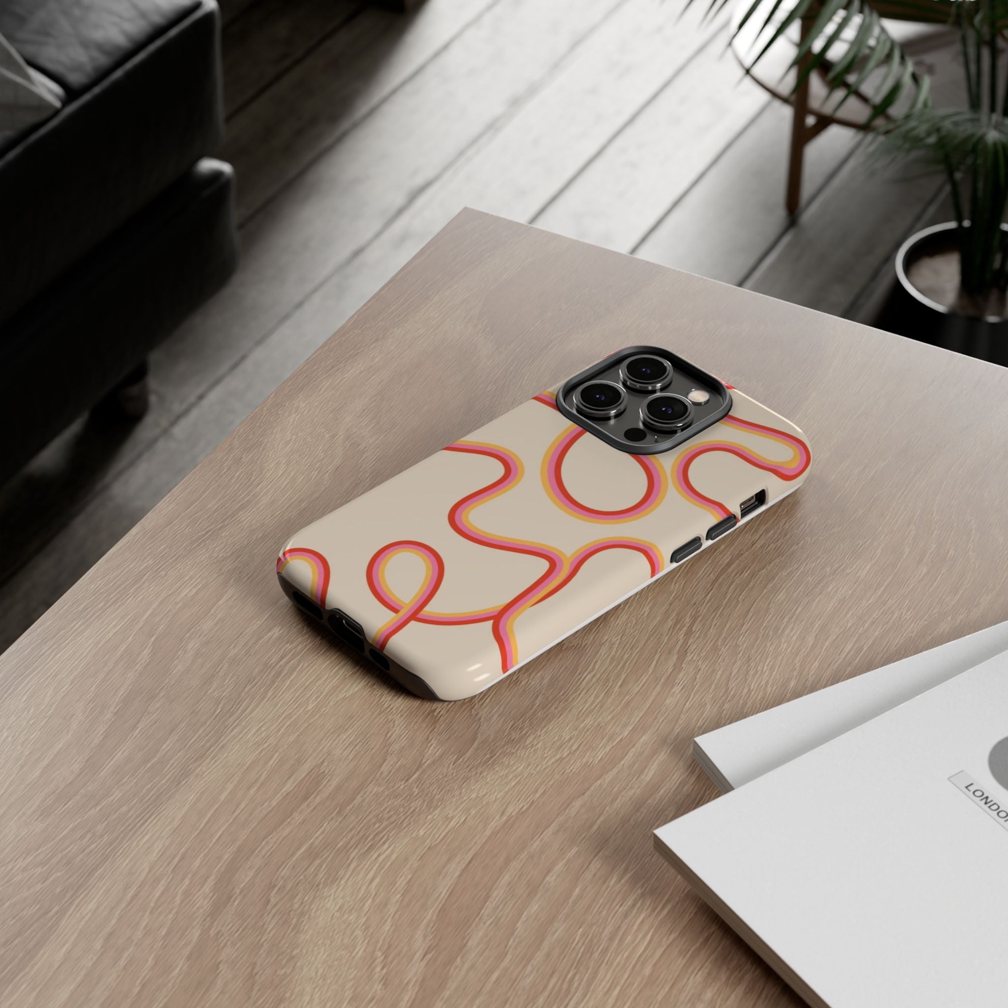 Retro Loop Pattern iPhone Case – Peach & Sunset Abstract Tough Case
