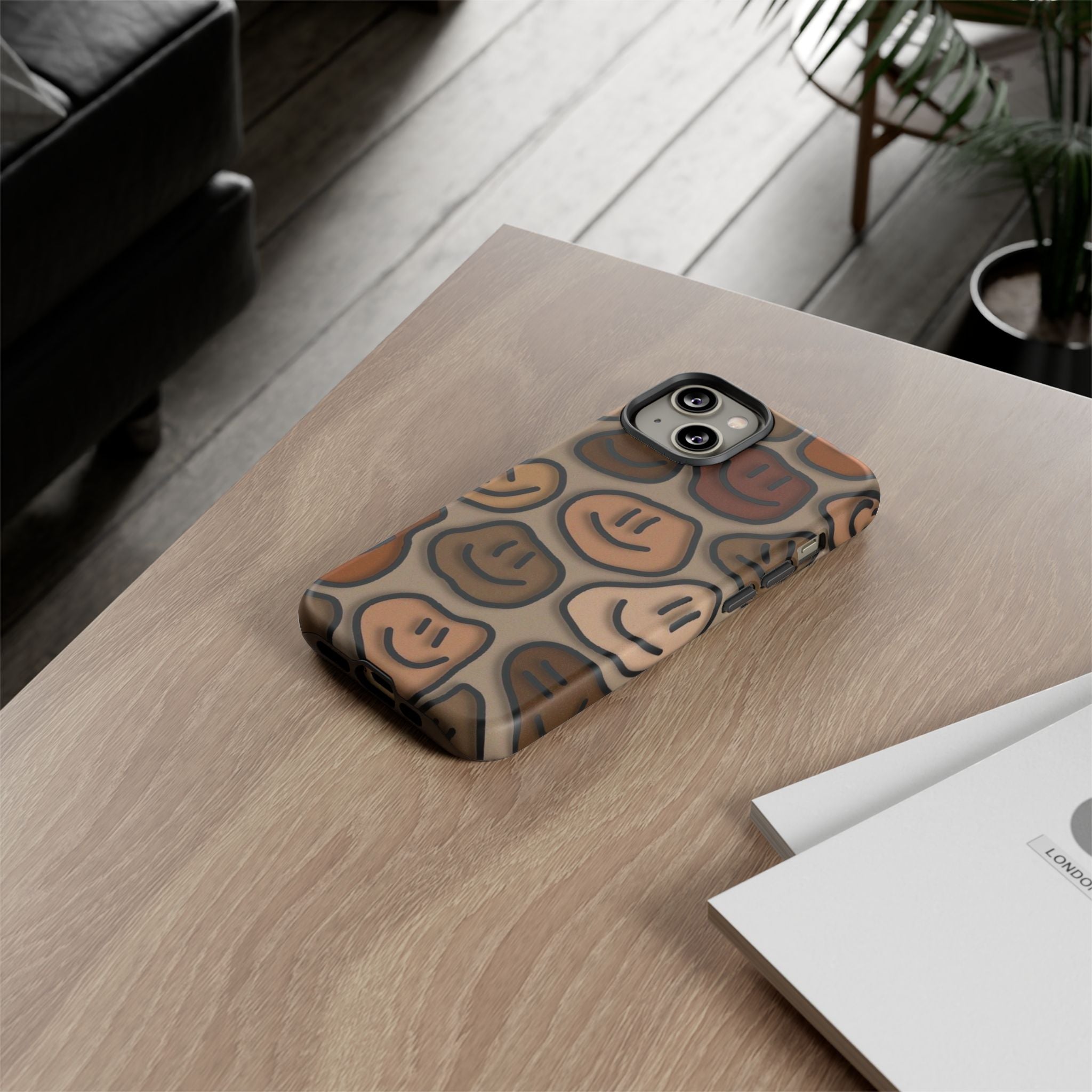 Smiley Faces iPhone Case — Neutral Brown Diverse Smiles Protective Cover