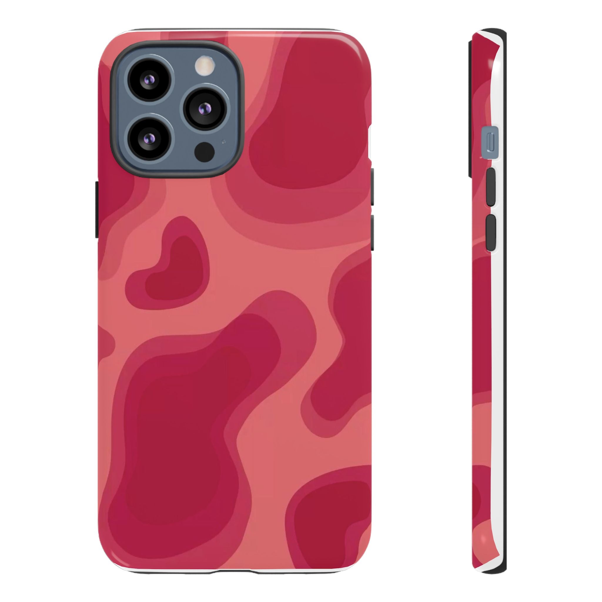Red Pink Camo iPhone Case — Abstract Heart Pattern Tough Protective Cover