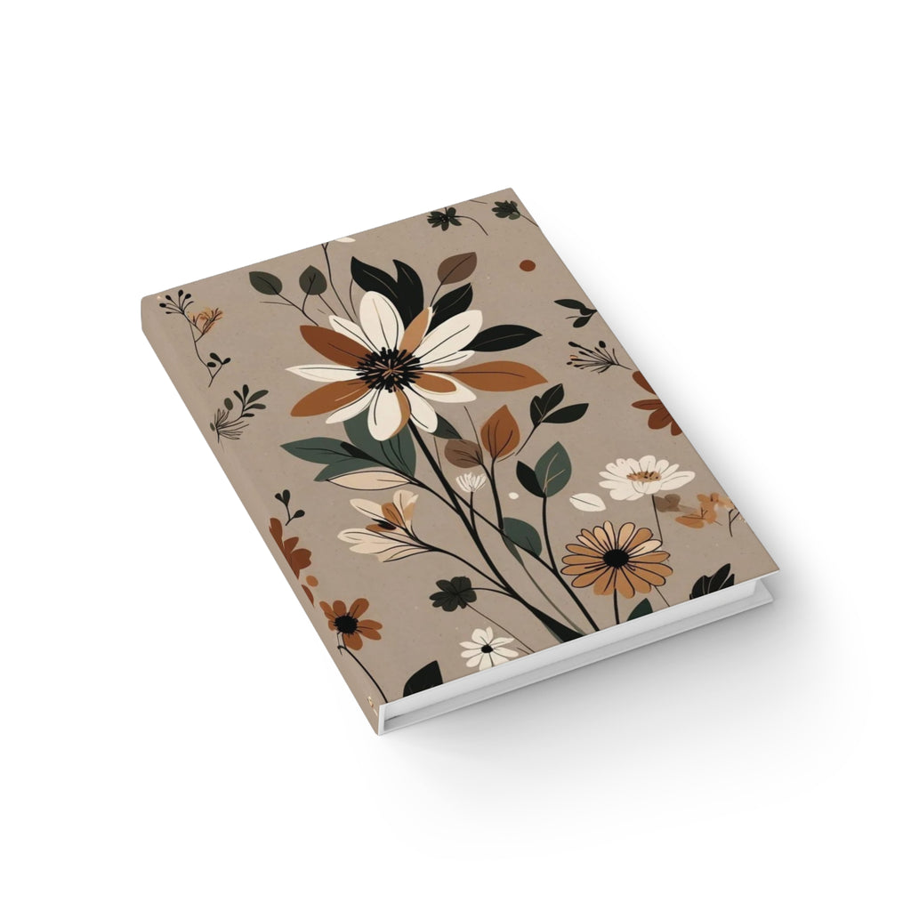 Floral Neutral Journal — Hardcover Ruled Lined Notebook with Earthy Wildflower Cover