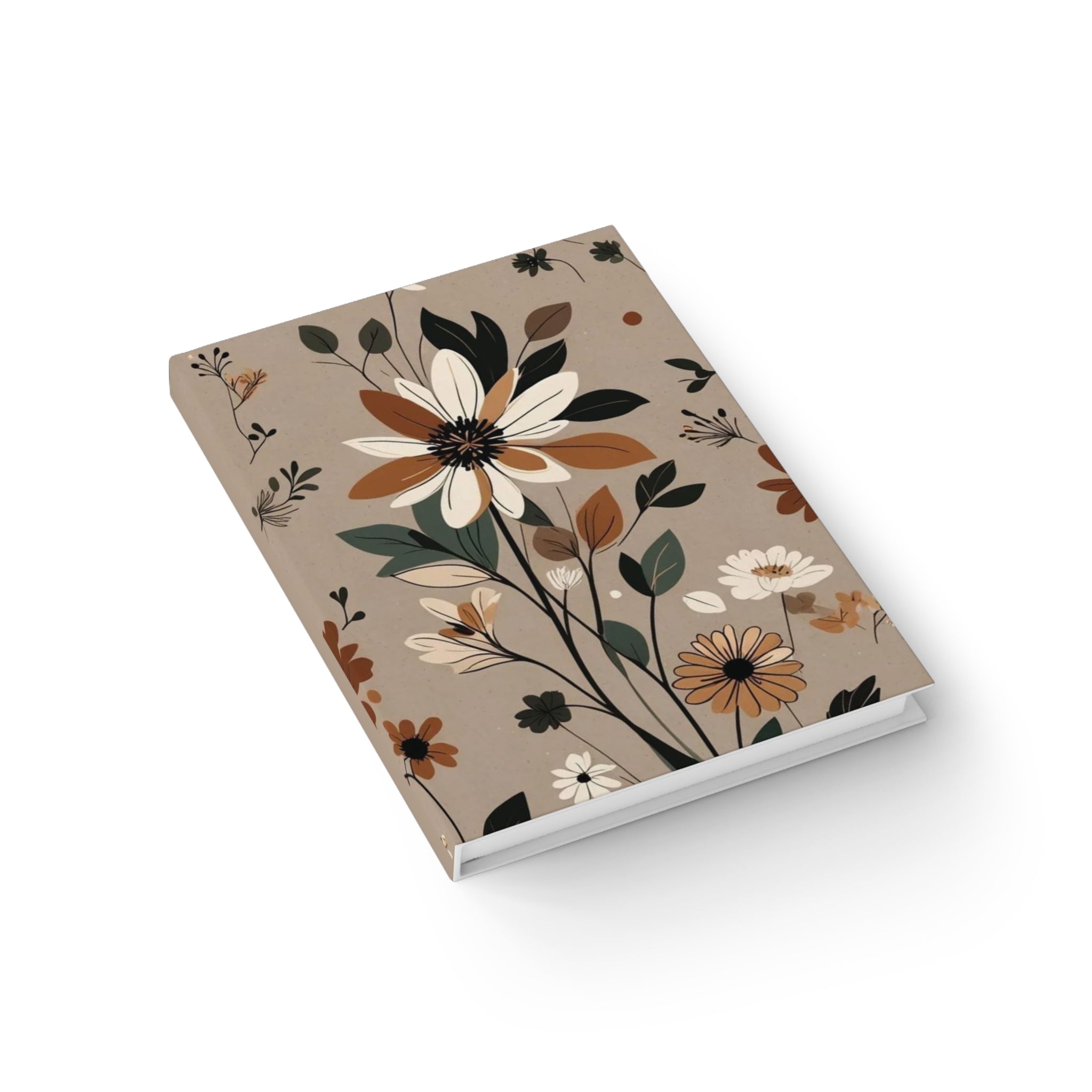 Floral Neutral Journal — Hardcover Ruled Lined Notebook with Earthy Wildflower Cover