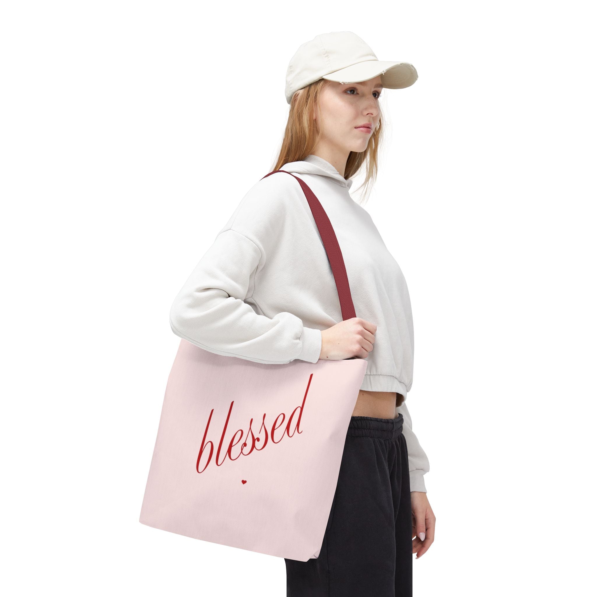 Blessed Script Tote Bag — Pink Everyday Carryall