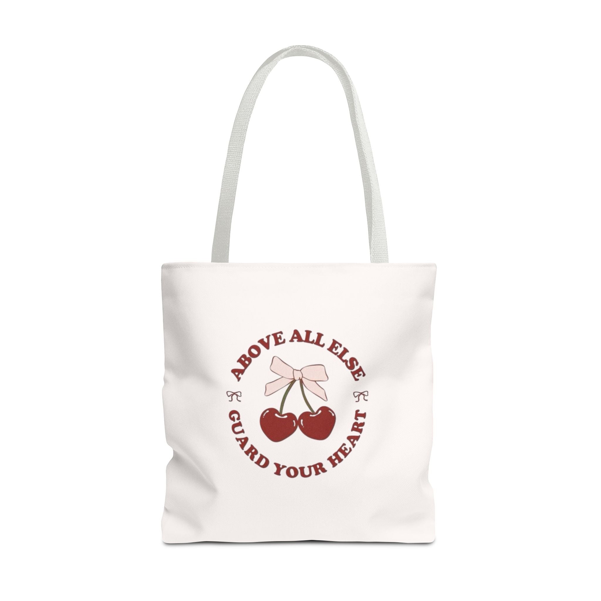 "Above All Else Guard Your Heart" Cherry Graphic Tote Bag